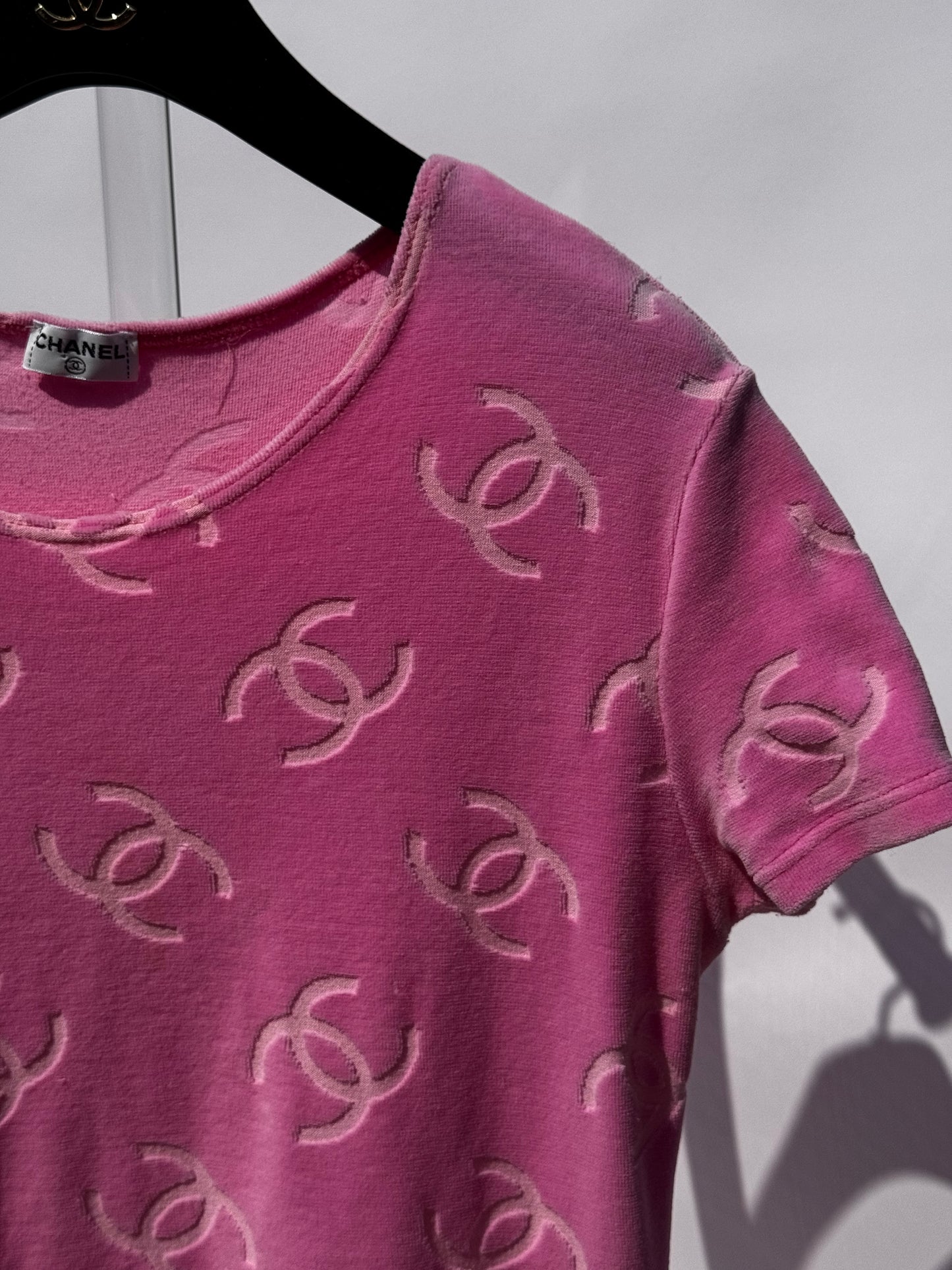 Chanel Spring 1996 Pink Velour CC Dress
