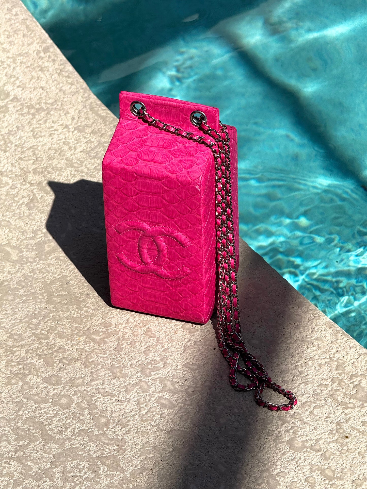 Chanel Pink Python Milk Carton Bag
