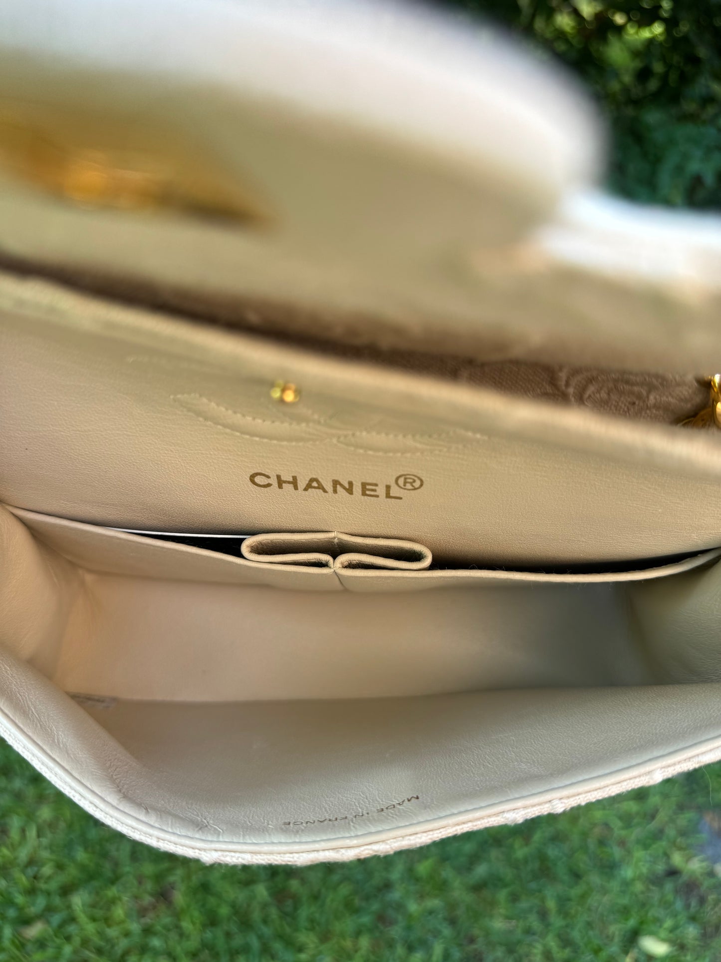 Chanel 1997 Small 24K Ivory Camellia Classic Flap Bag