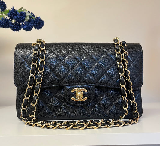 Chanel 7 Series Black Small Vintage Caviar Classic Flap Bag