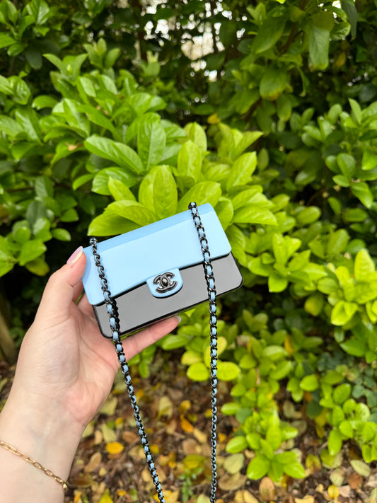 Chanel Blue Black Mini Evening Plexi Bag