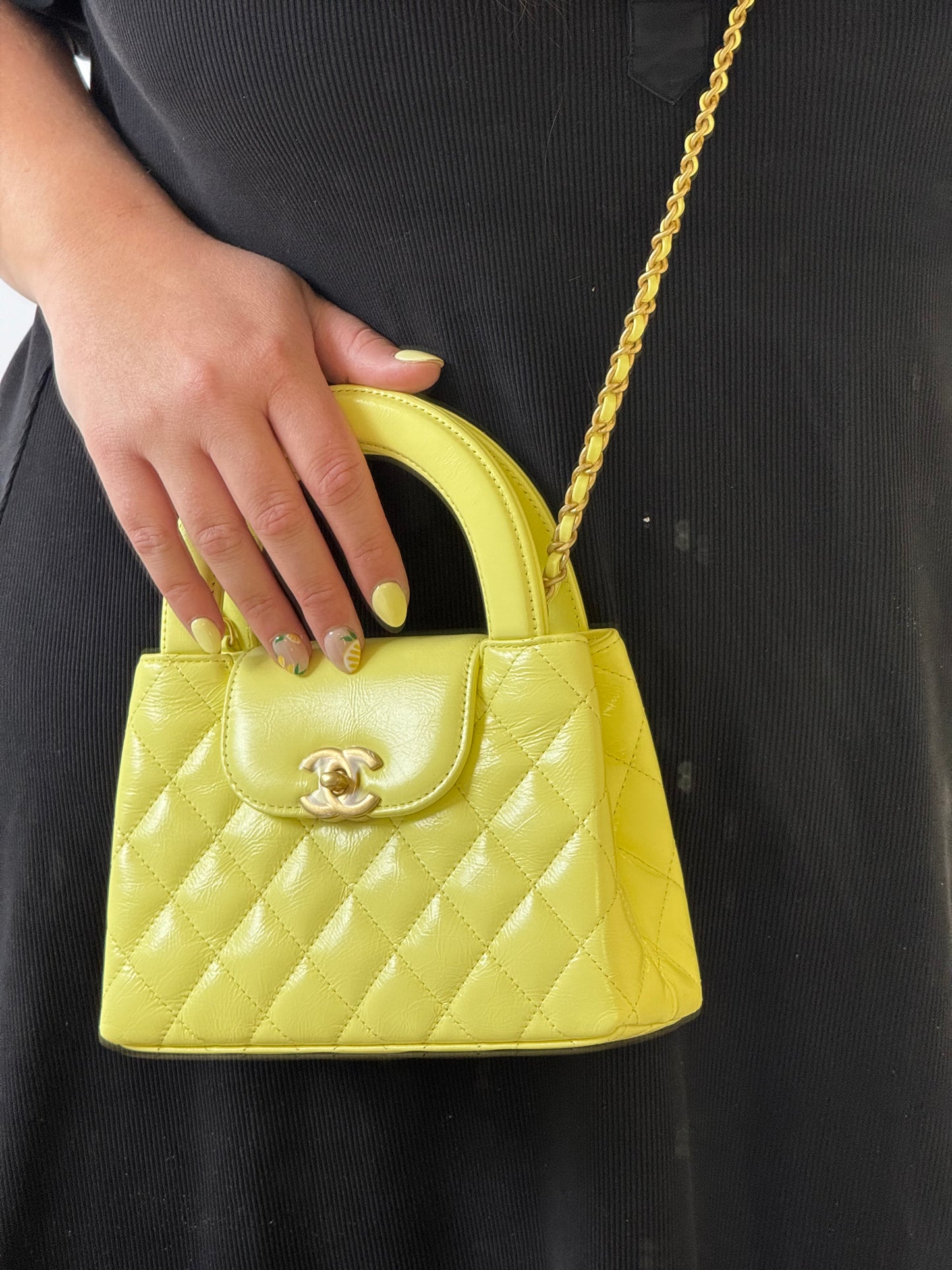 Chanel 2025 Yellow Shiny Calfskin Mini Kelly