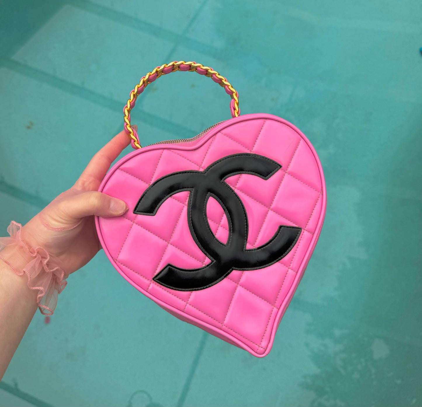 Chanel 1995 CC Barbie Pink Heart Vanity Bag