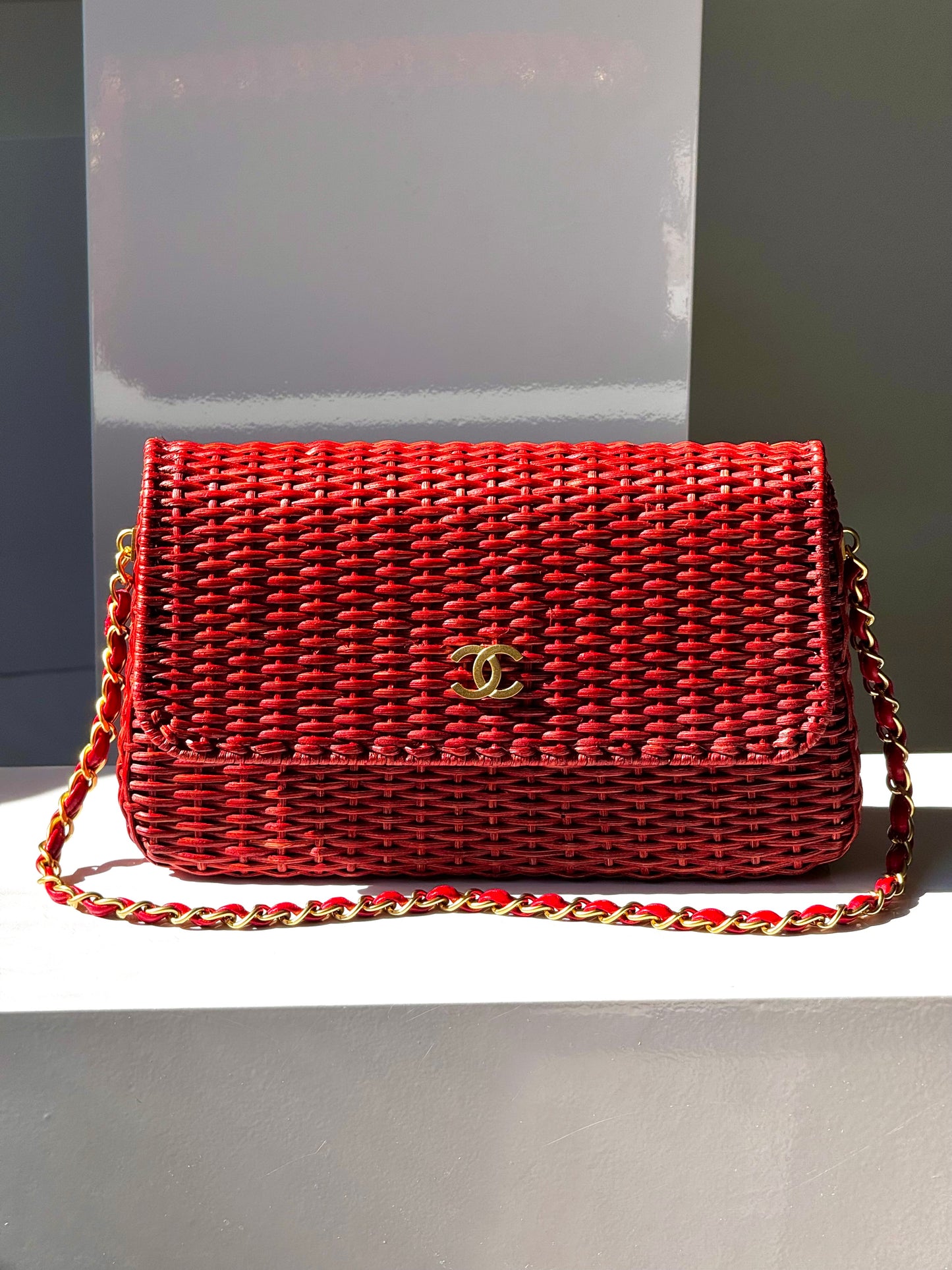 Chanel 2001 Red Wicker Shoulder Bag