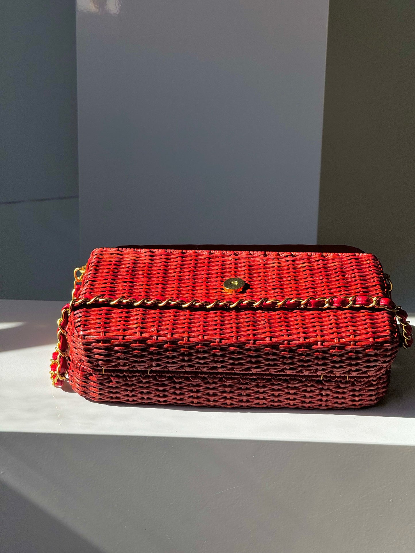 Chanel 2001 Red Wicker Shoulder Bag