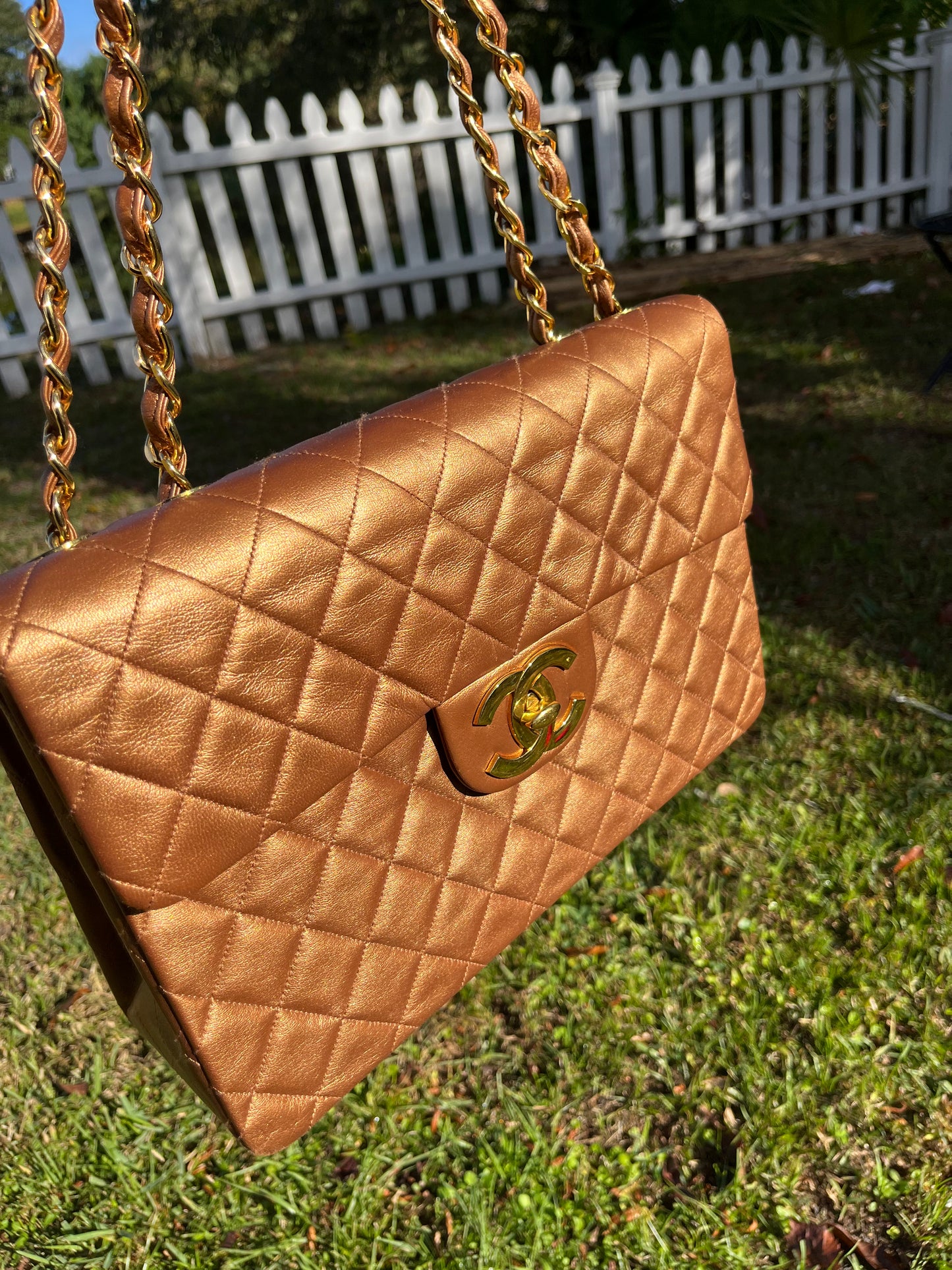 Chanel 1991 Bronze Maxi Lambskin Flap Bag