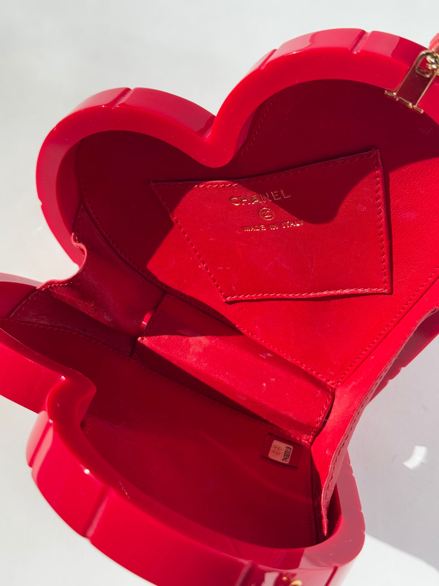 Chanel 2002 Red Lucite Heart Clutch
