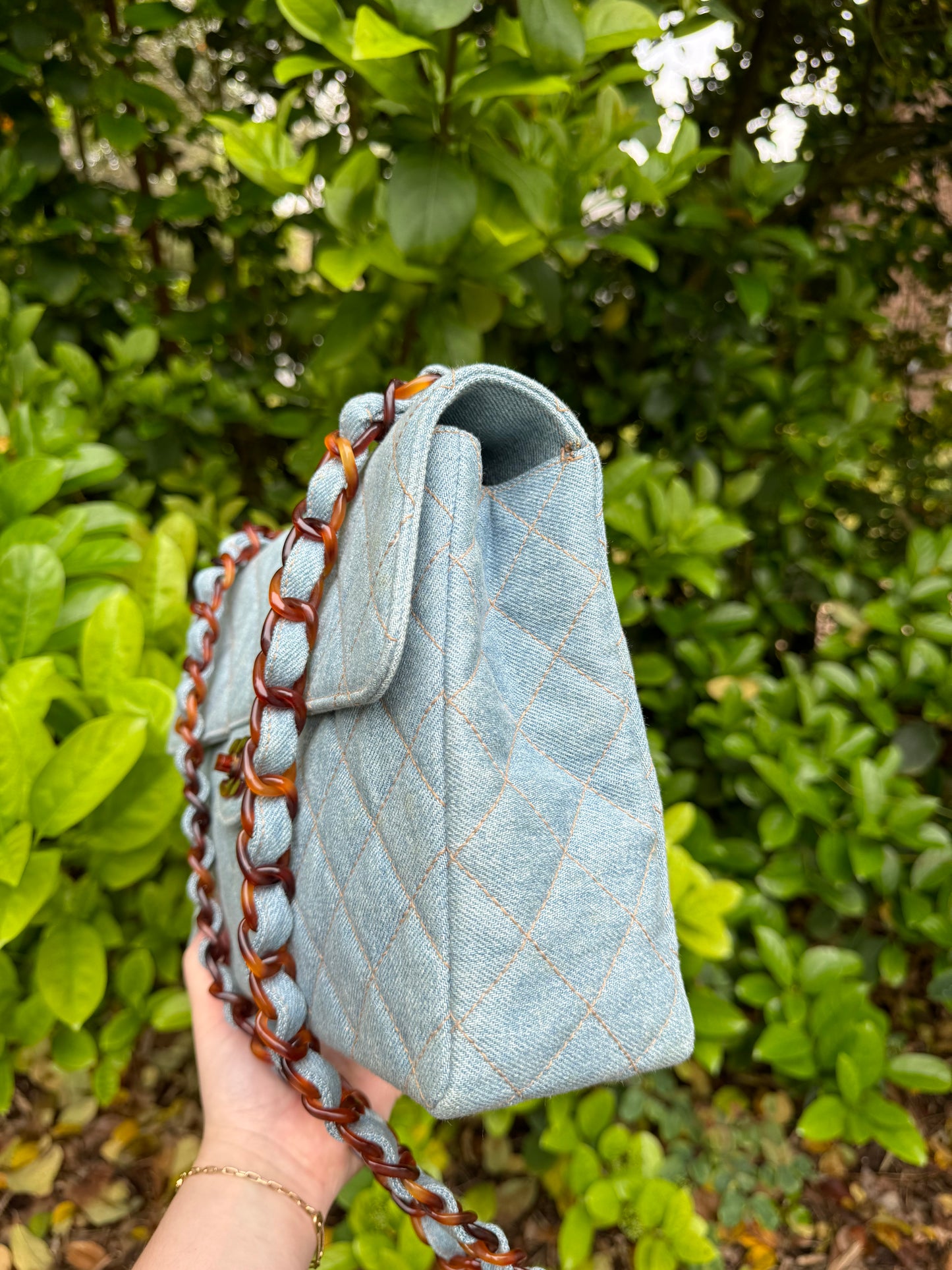 Chanel 1990s Vintage Denim Tortoise Flap Bag