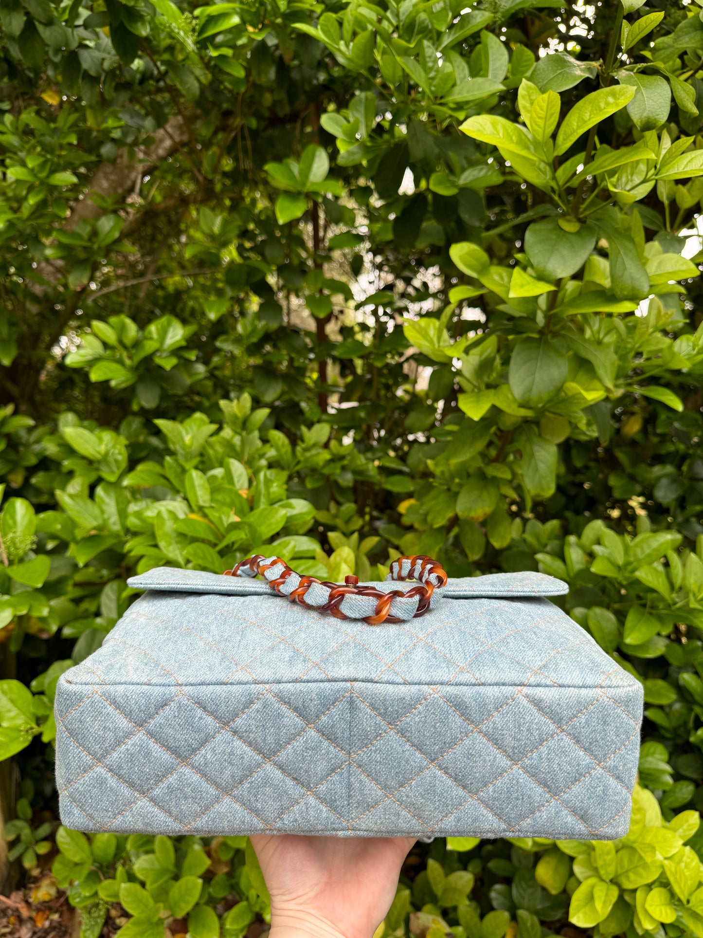 Chanel 1990s Vintage Denim Tortoise Flap Bag