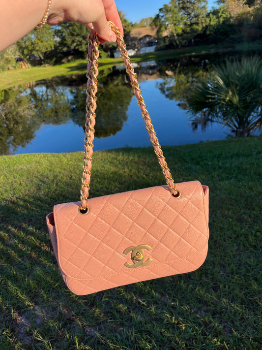Chanel Light Pink Quilted Caviar XL Jumbo Single Flap