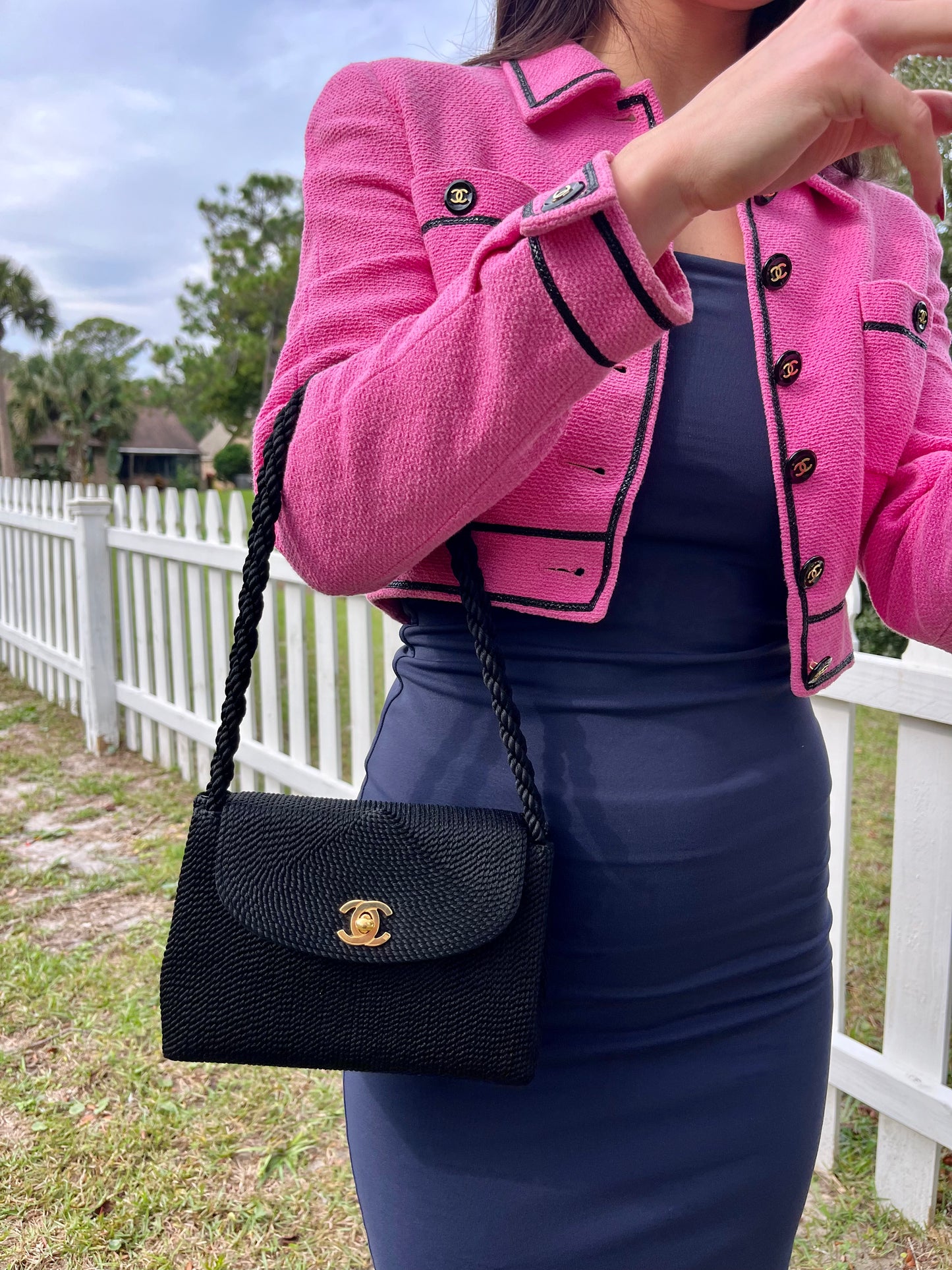 Chanel 1997 Black Silk Rope Mini Dual Handle Shoulder Bag