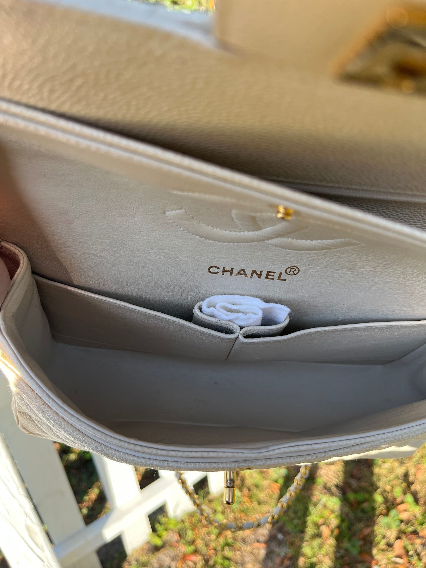 Chanel 1997 Beige Claire Medium Caviar Classic Flap