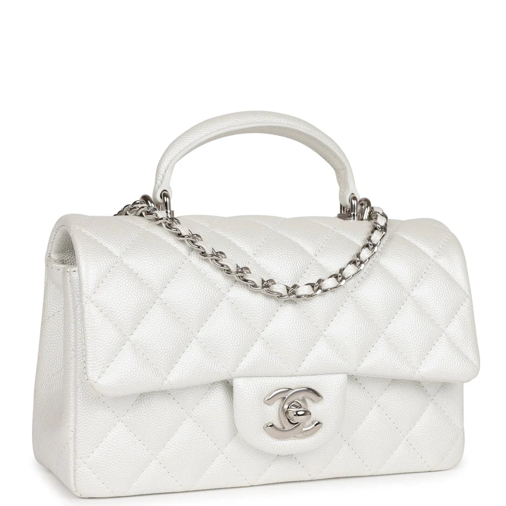 Chanel 21S Mini Iridescent White Caviar Top Handle – Its A Luv Story