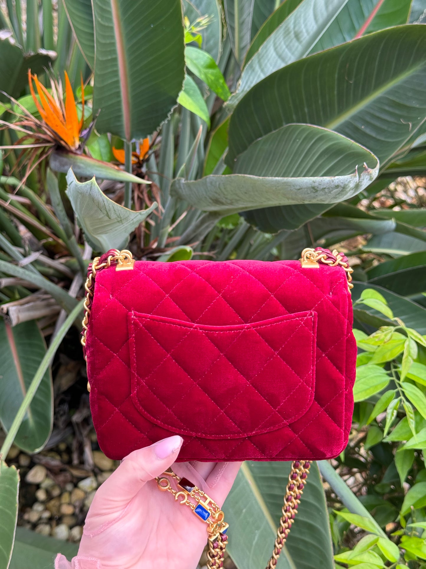 Chanel Red Mini Velvet Enamel Flap Bag