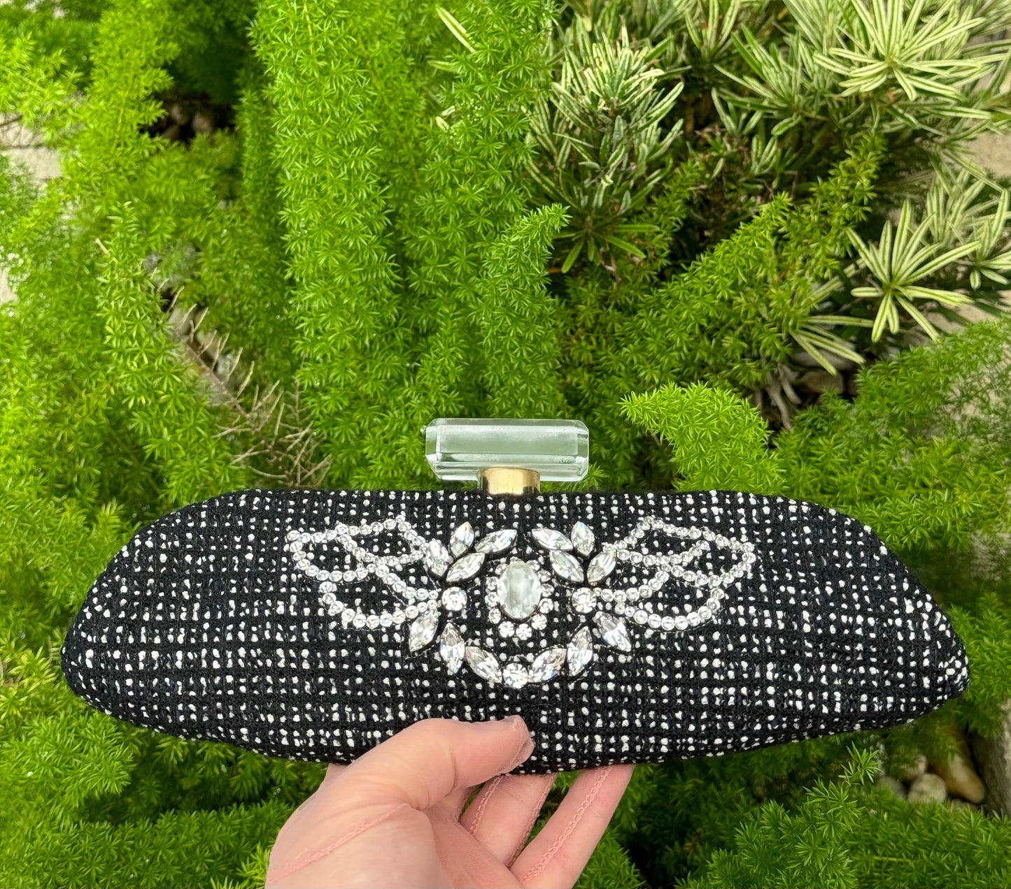 Chanel 1990s Runway Tweed & Crystal CC Clutch