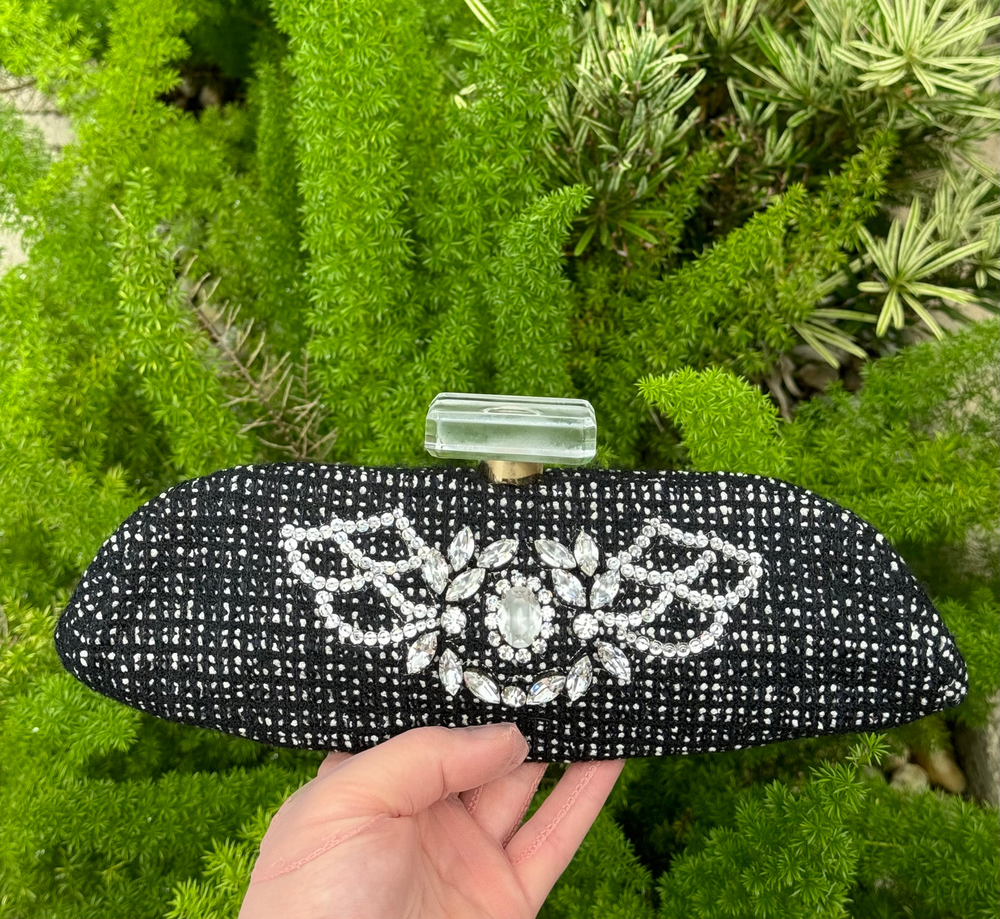 Chanel 1990s Runway Tweed & Crystal CC Clutch