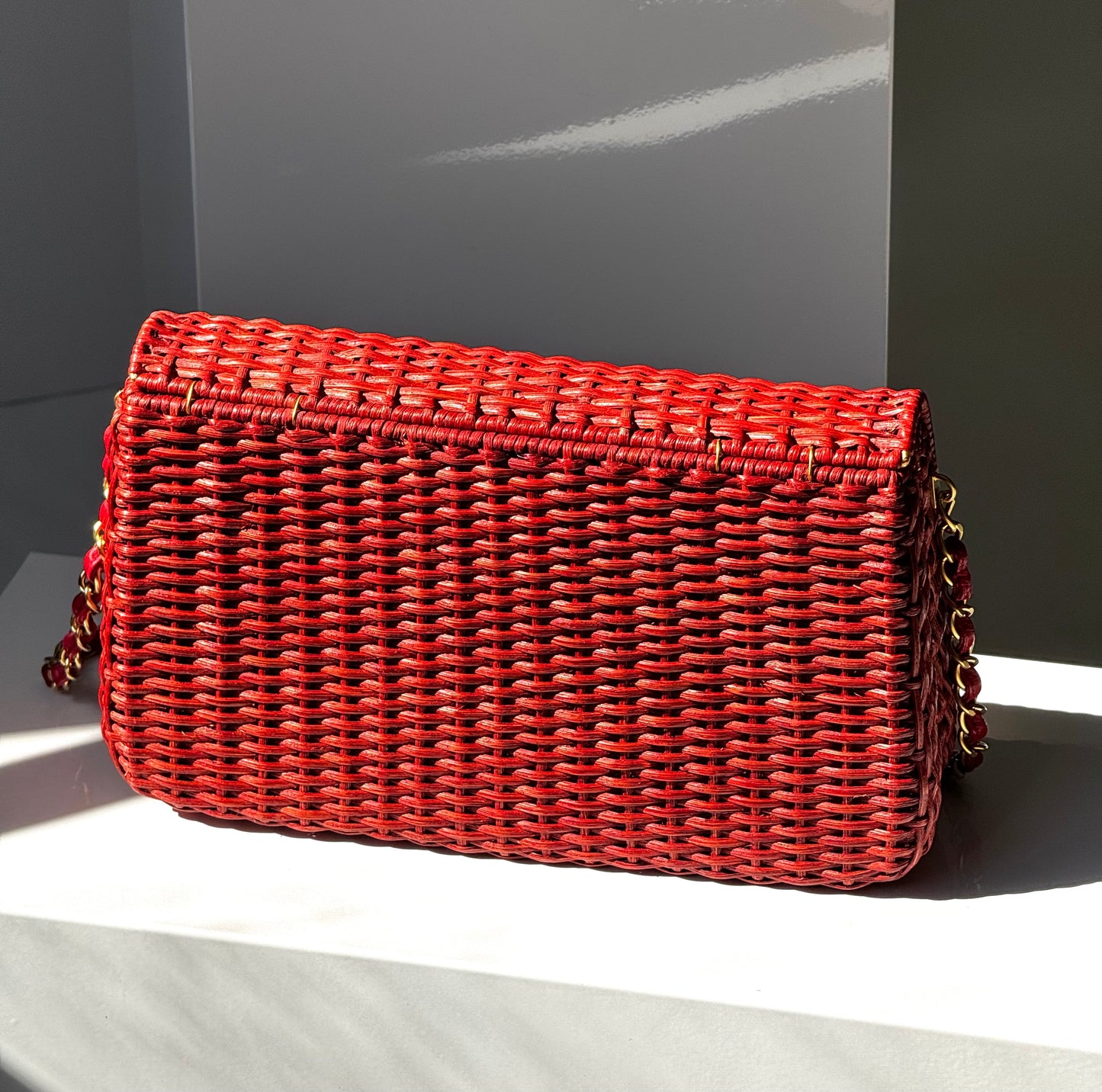Chanel 2001 Red Wicker Shoulder Bag