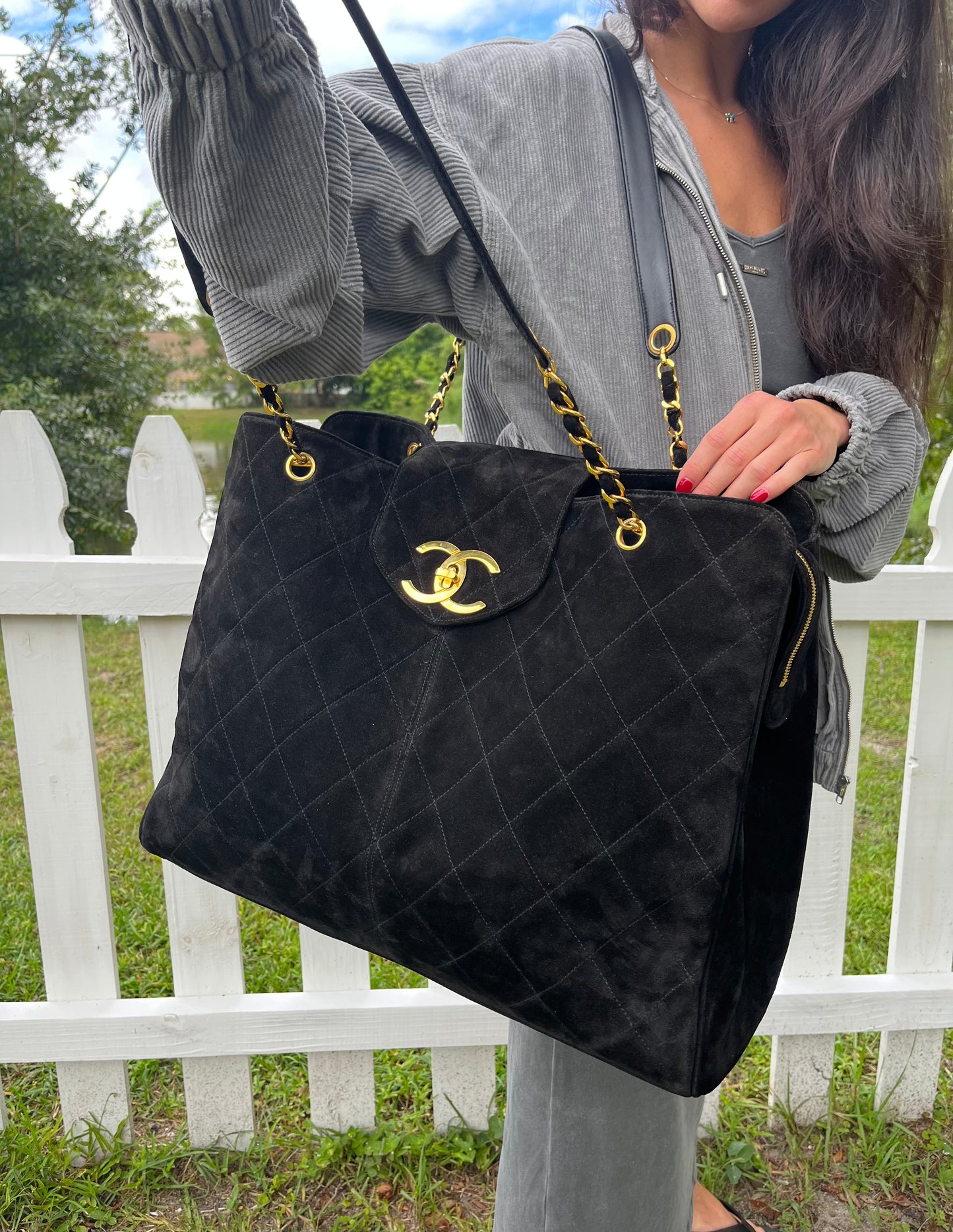 Chanel Rare Vintage Suede XL Supermodel Tote