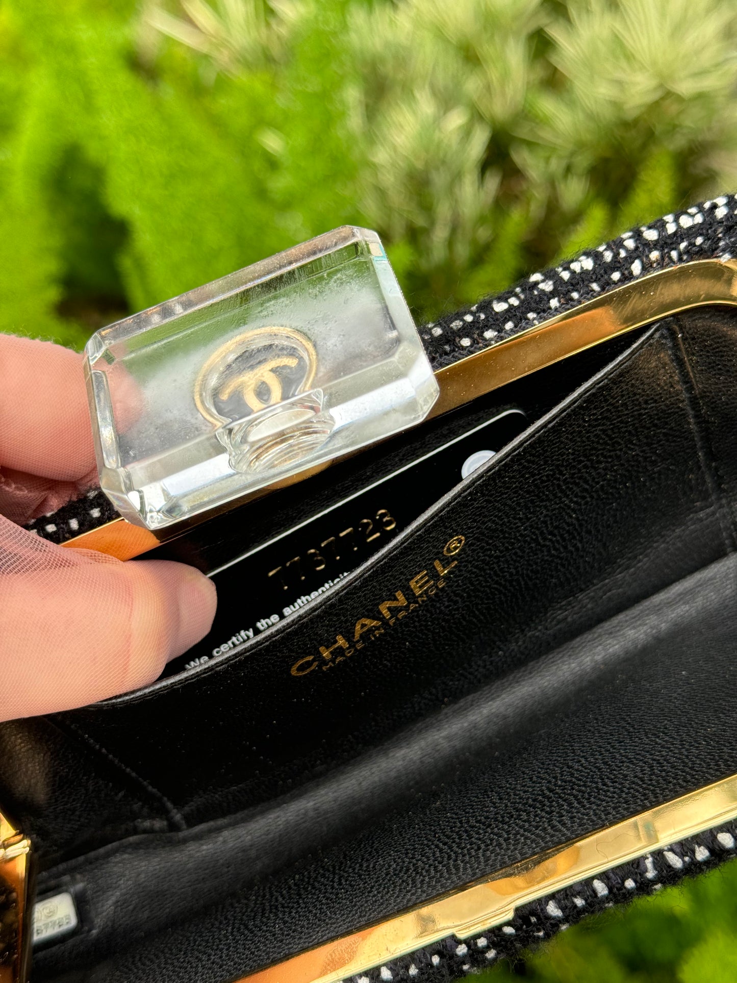 Chanel 1990s Runway Tweed & Crystal CC Clutch