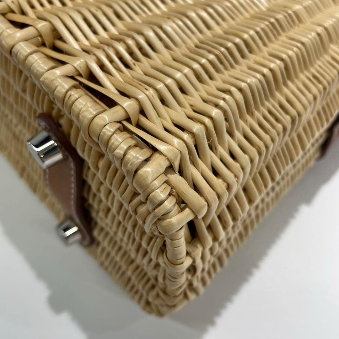 Hermes 2016 Picnic Bolide 25 Fauve Barenia & Osier Wicker Bag