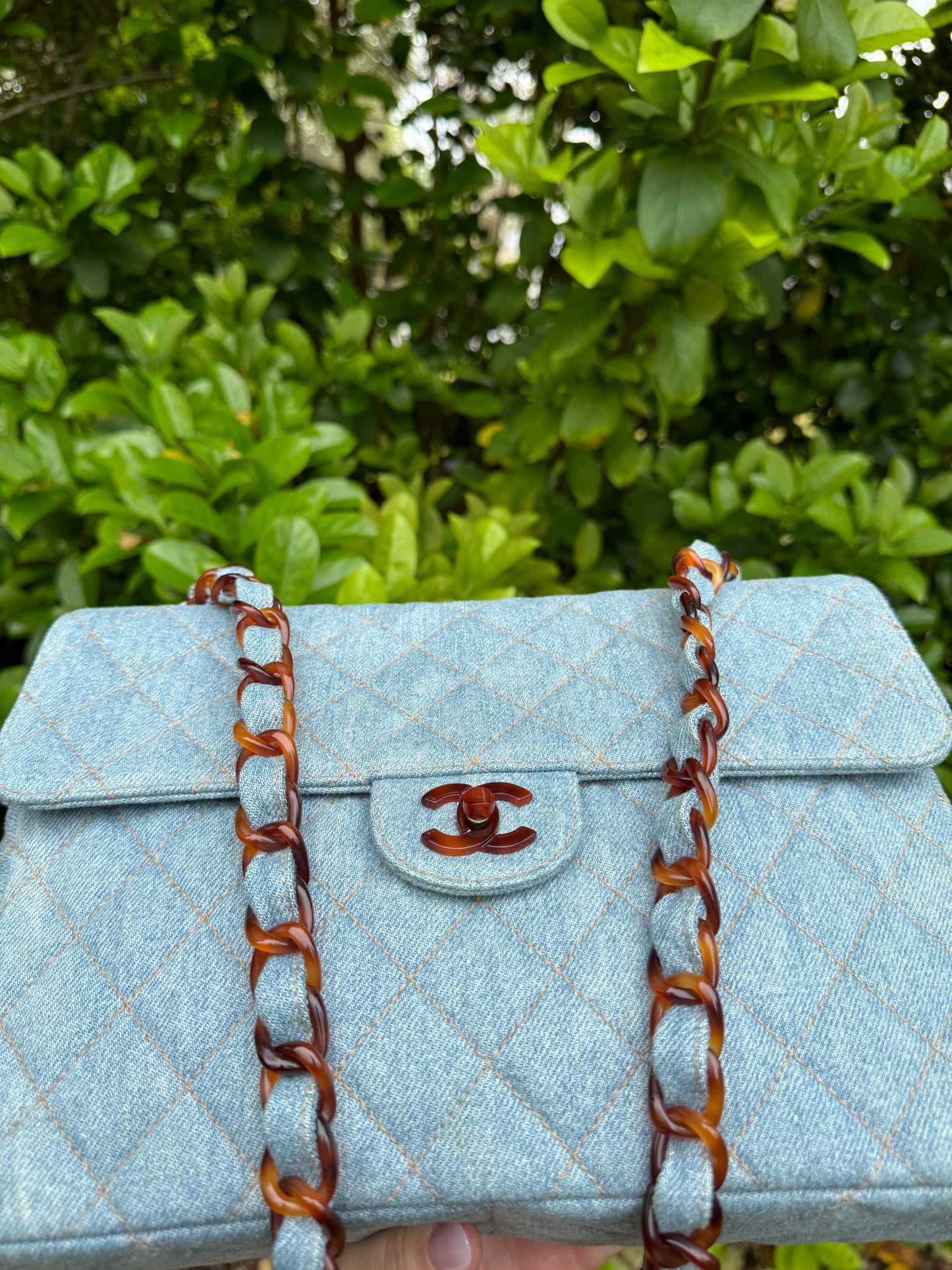 Chanel 1990s Vintage Denim Tortoise Flap Bag