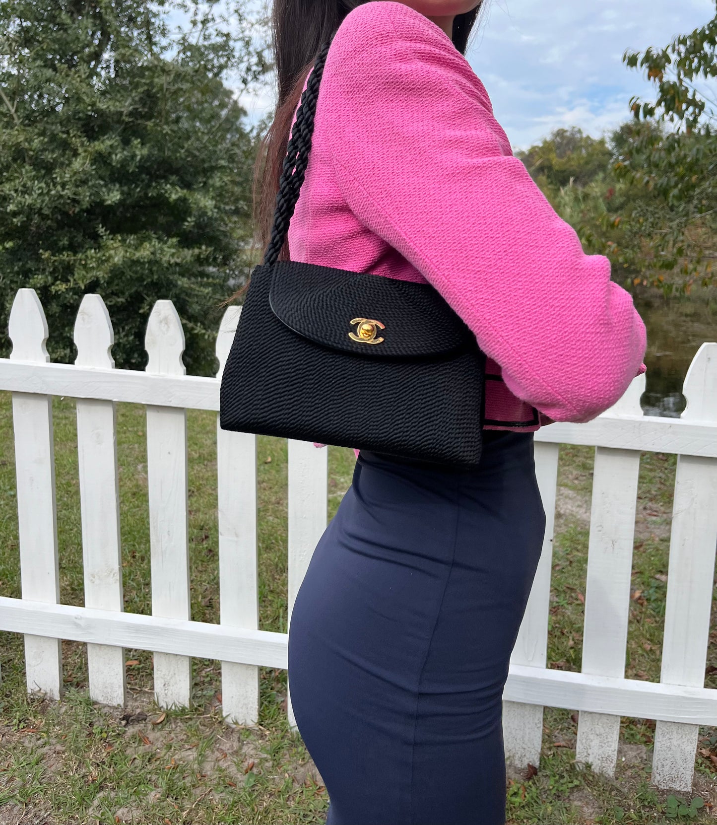 Chanel 1997 Black Silk Rope Mini Dual Handle Shoulder Bag