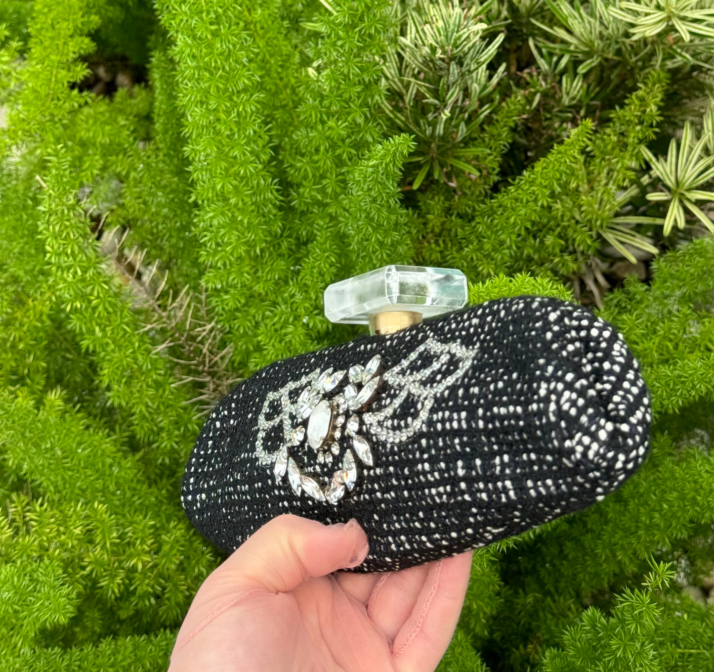 Chanel 1990s Runway Tweed & Crystal CC Clutch