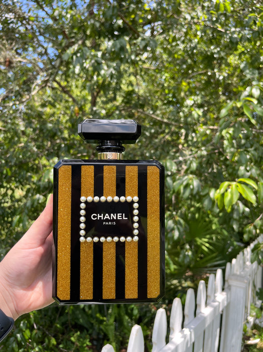 Chanel Perfume Bottle Minaudiere Pearl Embellished Plexiglass