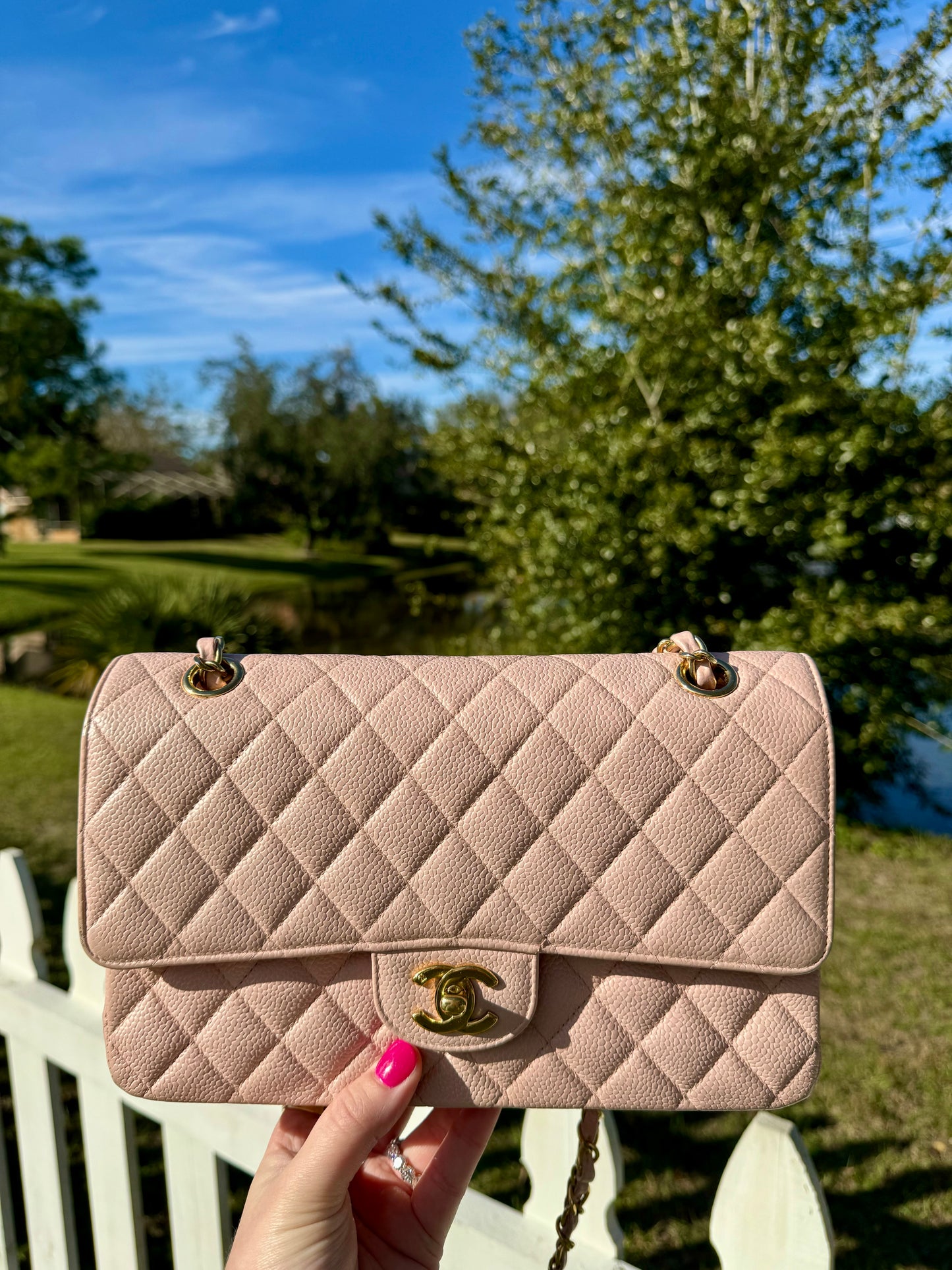 Chanel Light Pink Medium Vintage Caviar Classic Flap