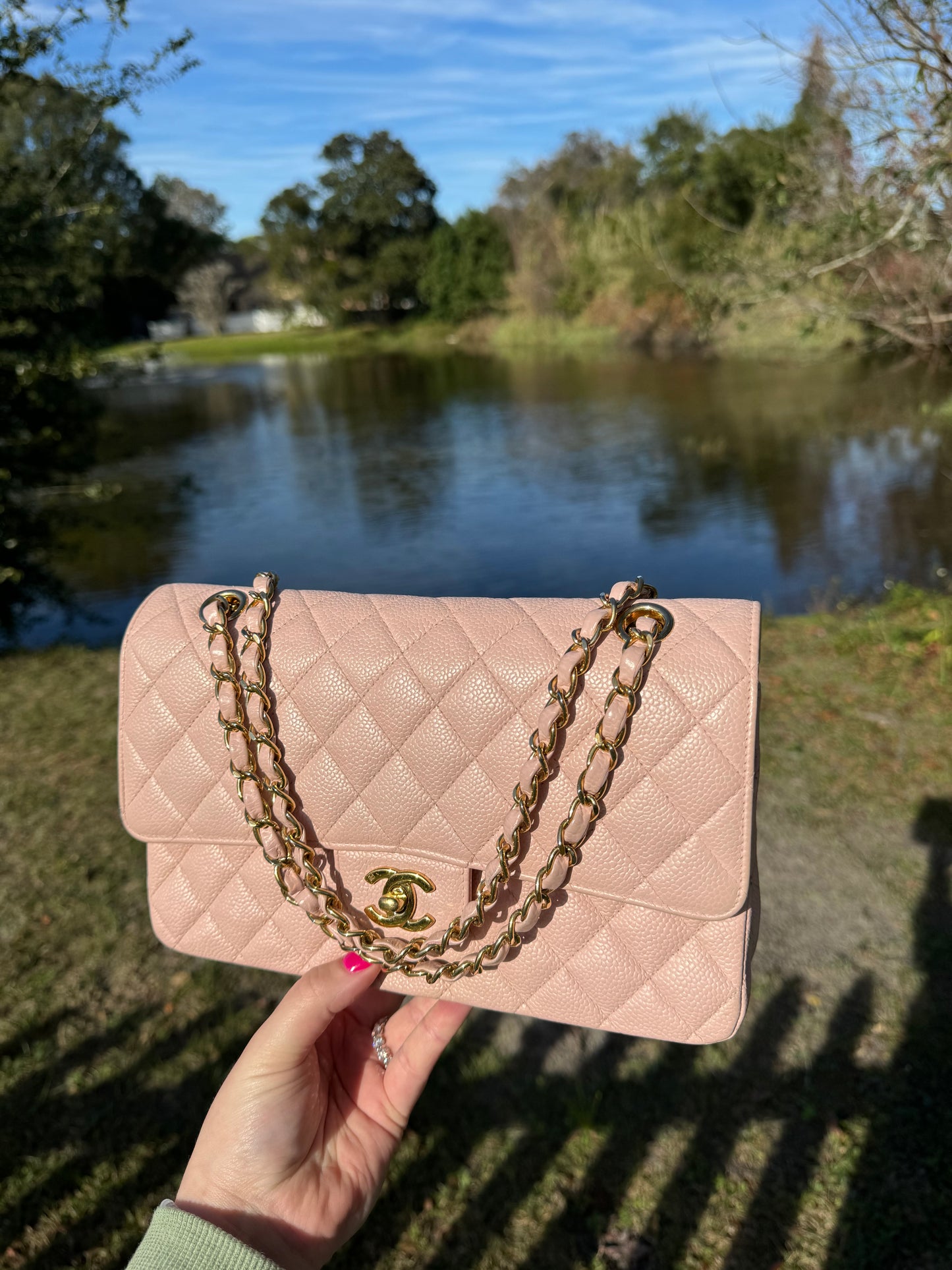 Chanel Light Pink Medium Vintage Caviar Classic Flap