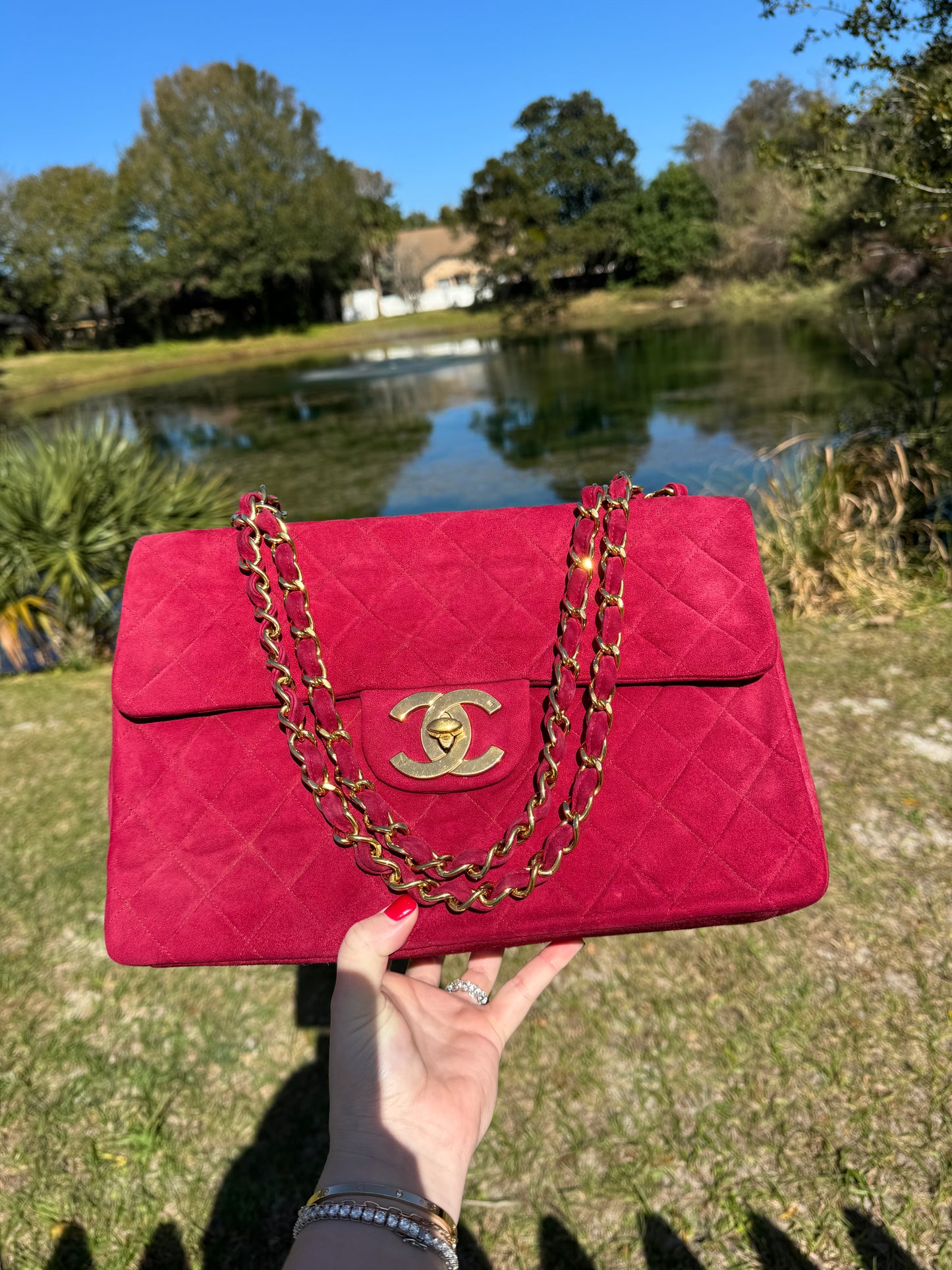 Chanel Mulberry Suede Maxi Flap Bag