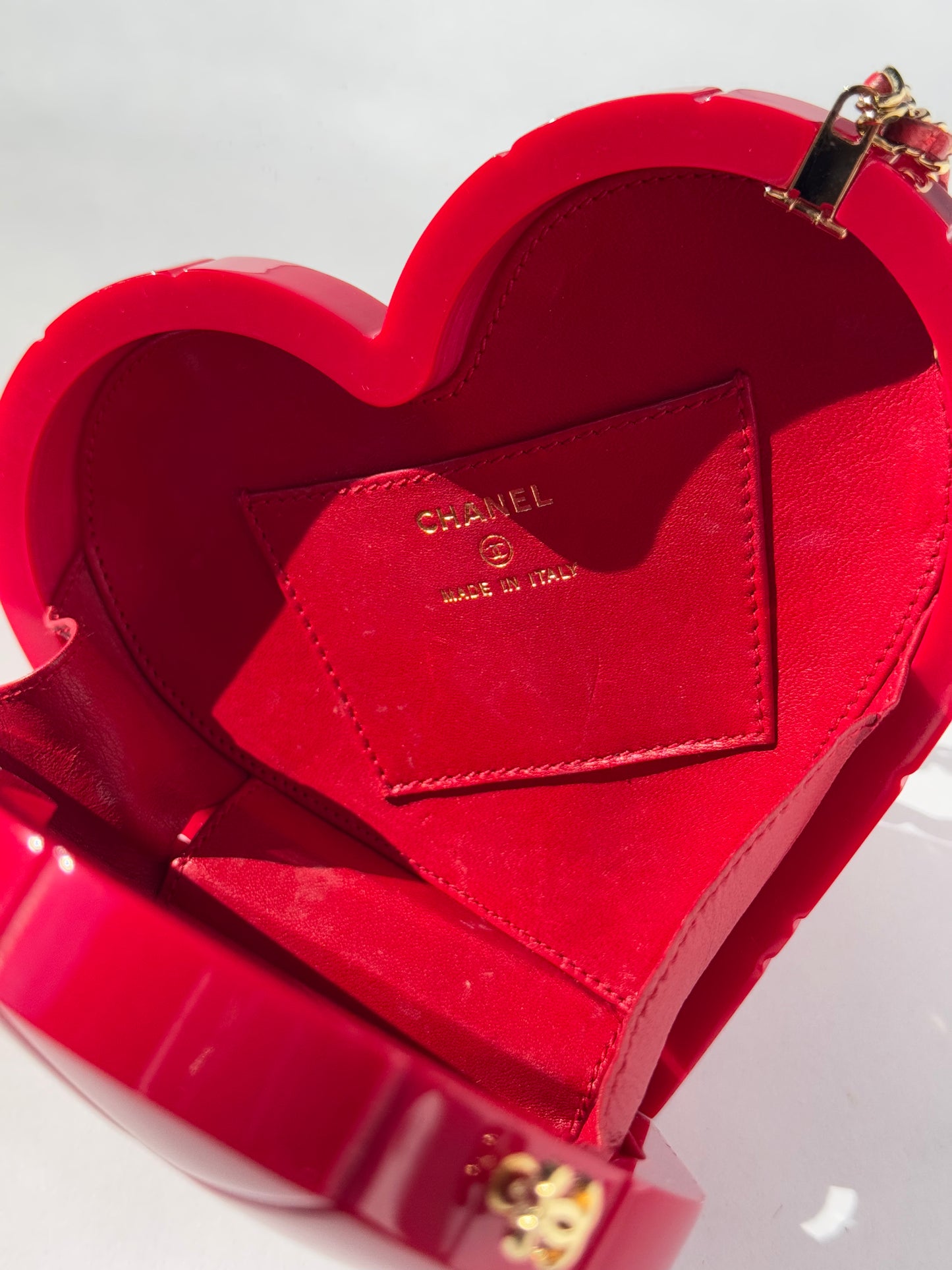 Chanel 2002 Red Lucite Heart Clutch