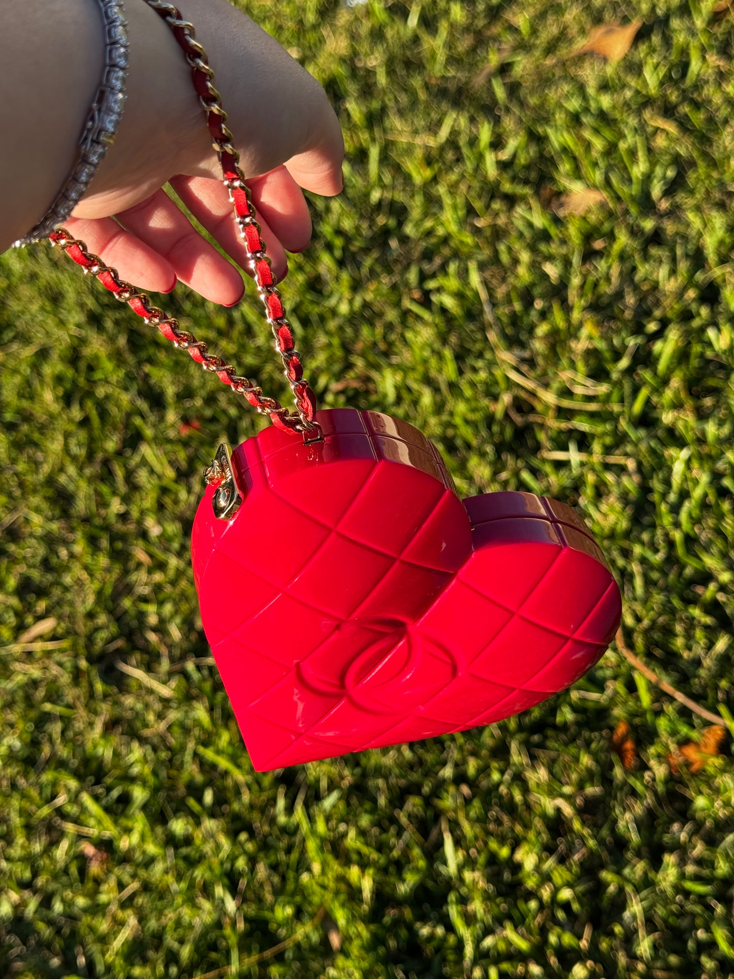 Chanel 2002 Red Lucite Heart Clutch
