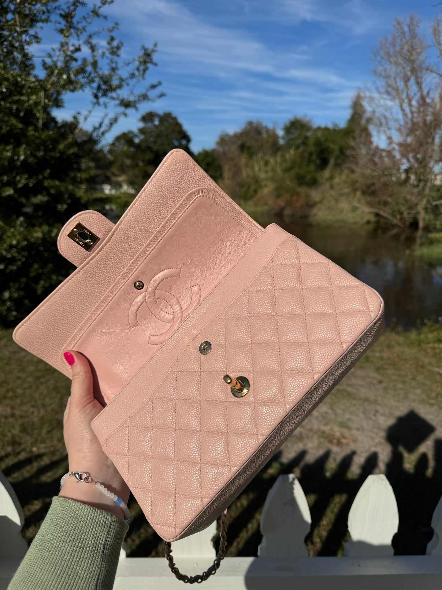Chanel Light Pink Medium Vintage Caviar Classic Flap