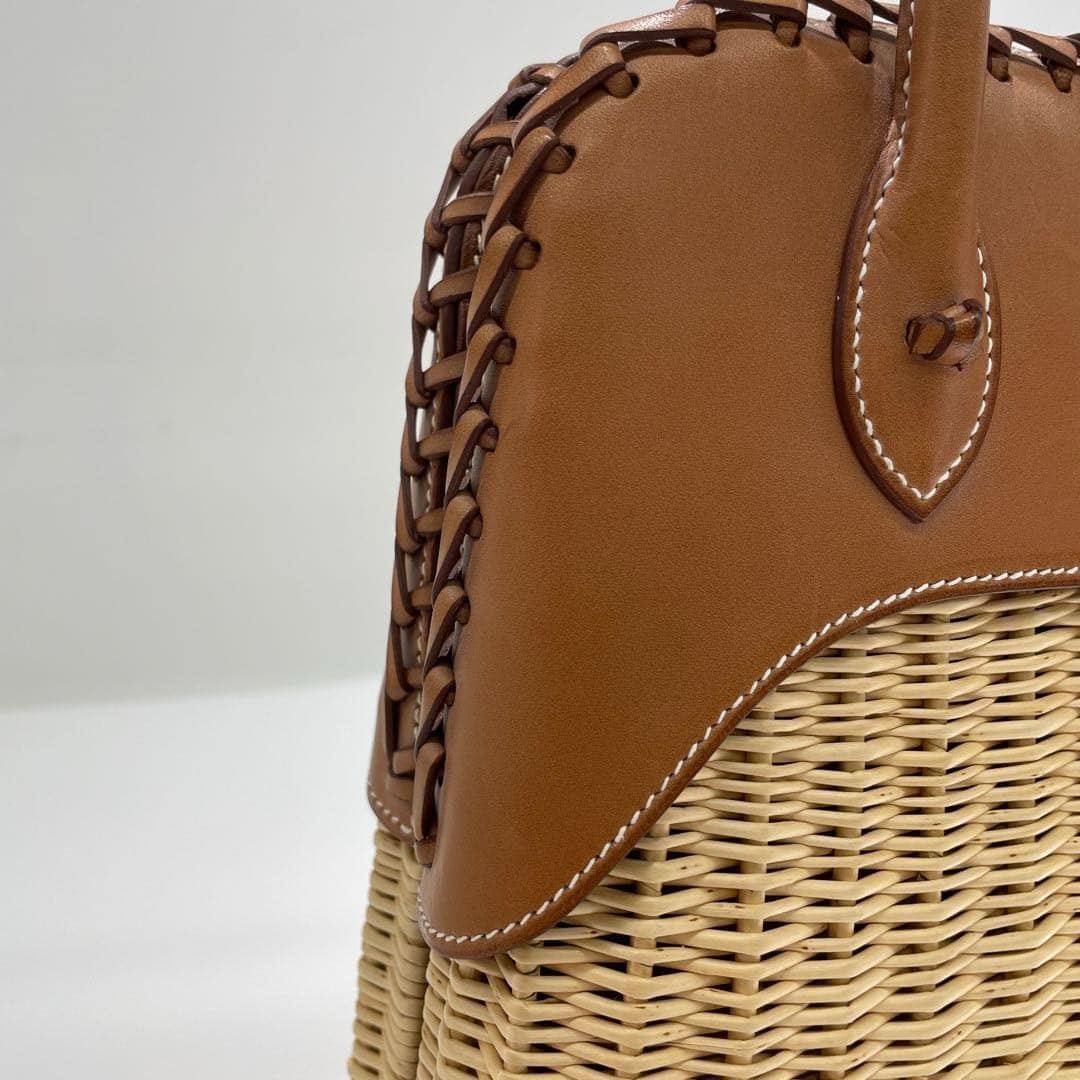 Hermes 2016 Picnic Bolide 25 Fauve Barenia & Osier Wicker Bag