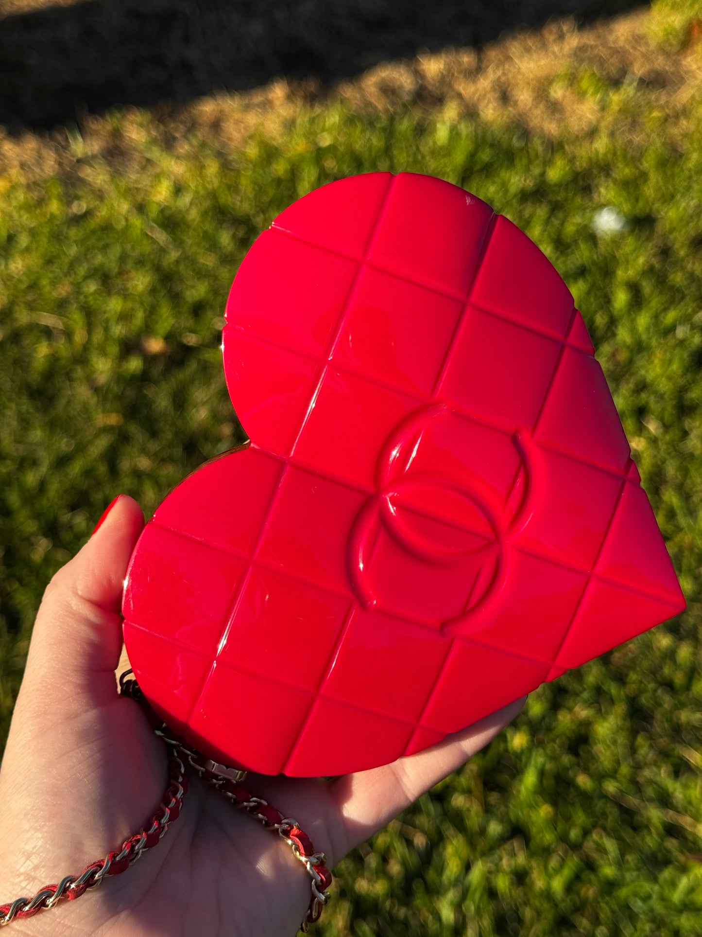 Chanel 2002 Red Lucite Heart Clutch