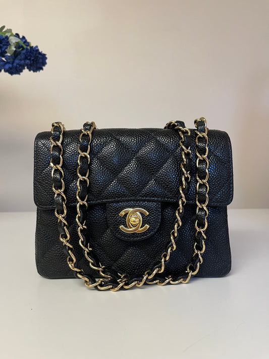 Chanel Black Caviar Vintage Mini Square Flap Bag