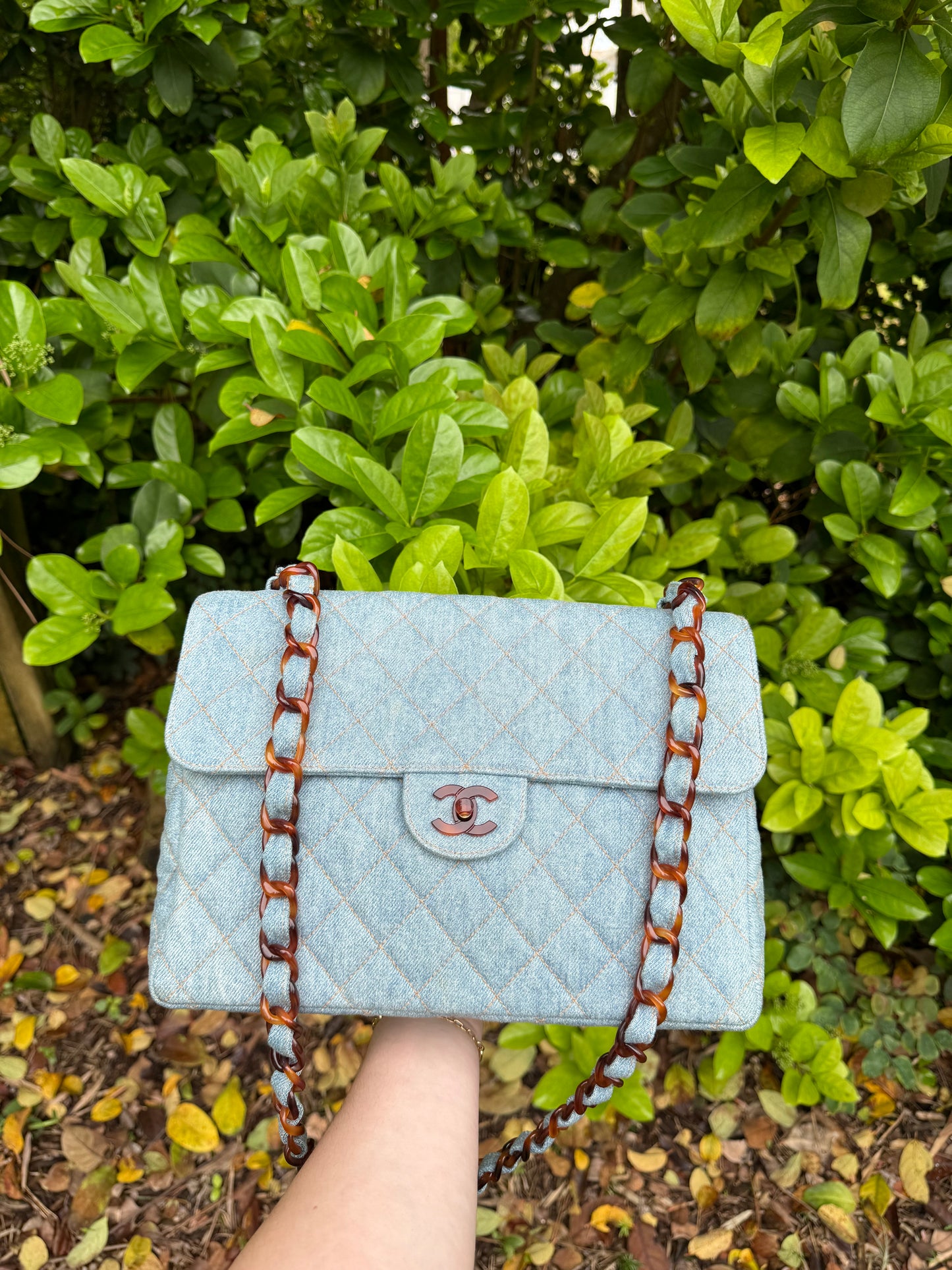 Chanel 1990s Vintage Denim Tortoise Flap Bag