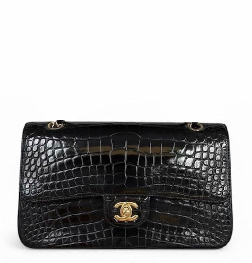 Chanel Medium Classic Flap Bag Alligator Black Gold Hardware 2019