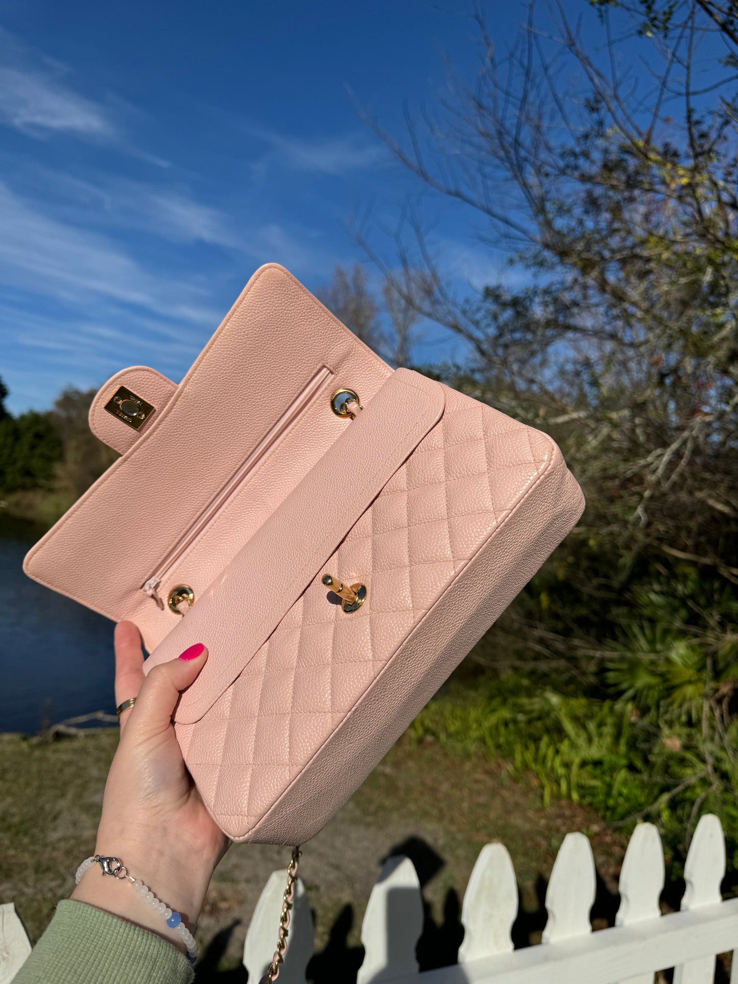 Chanel Light Pink Medium Vintage Caviar Classic Flap
