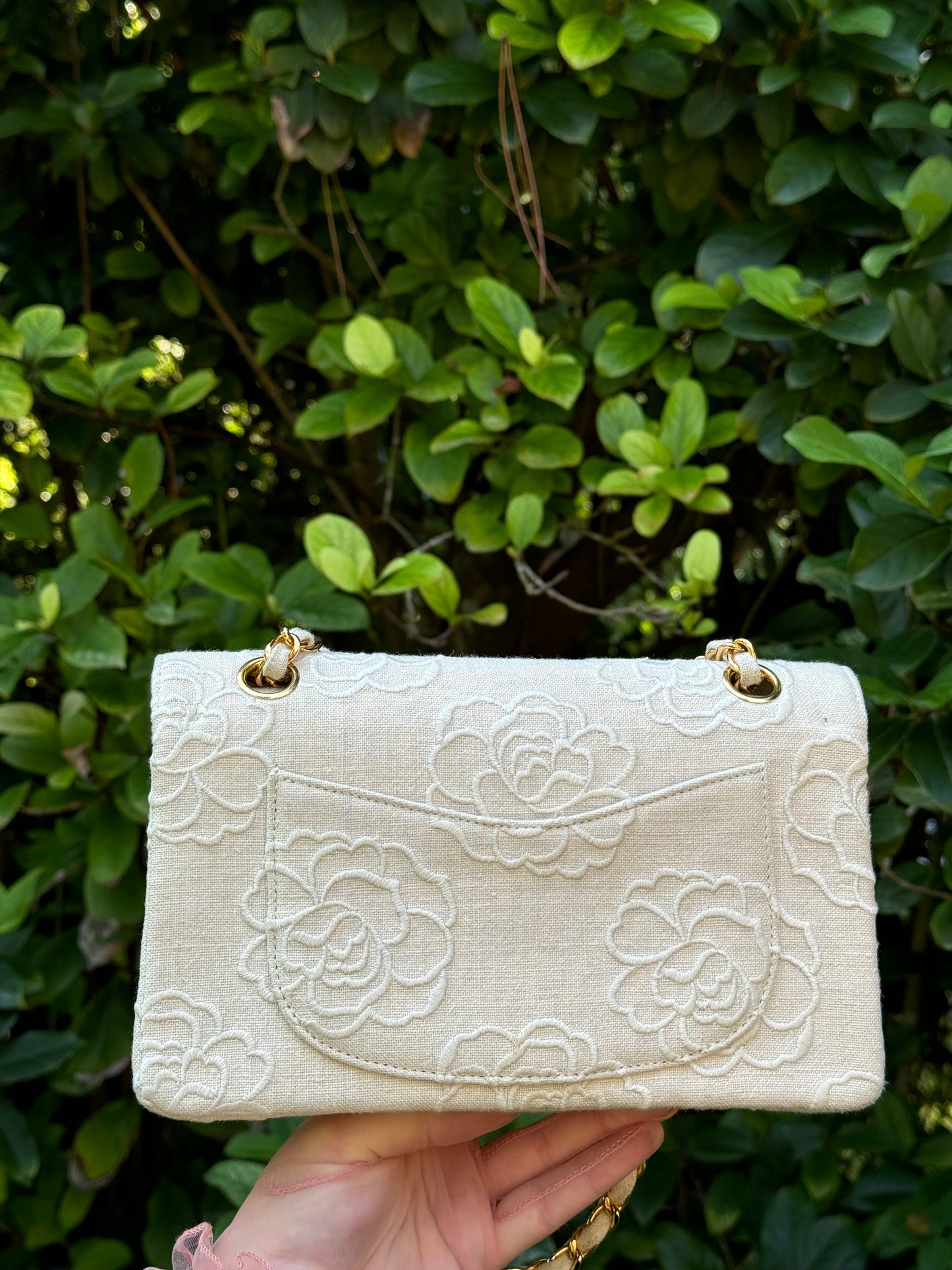 Chanel 1997 Small 24K Ivory Camellia Classic Flap Bag