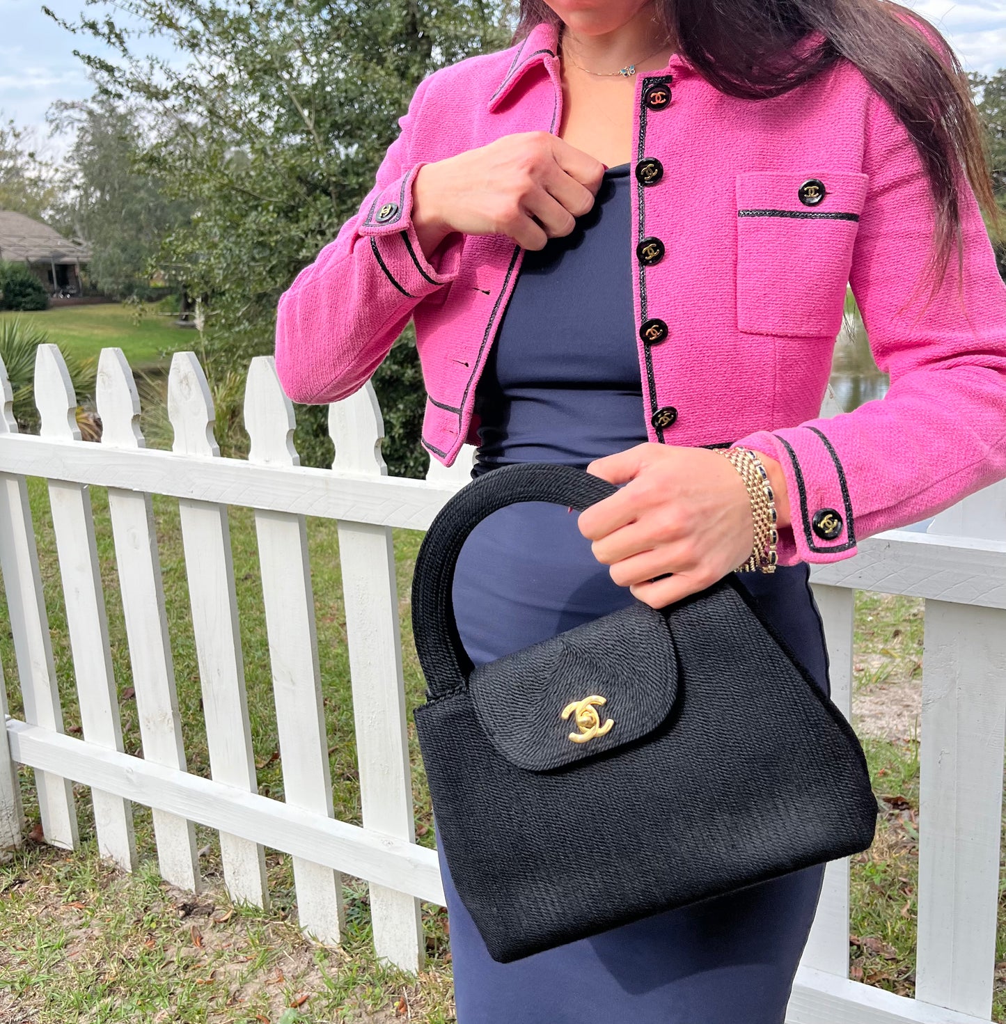 Chanel Vintage Medium Black Rope Kelly Top Handle