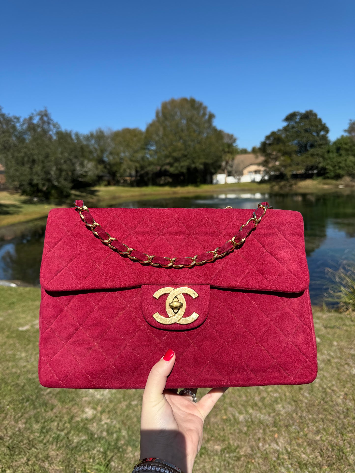 Chanel Mulberry Suede Maxi Flap Bag