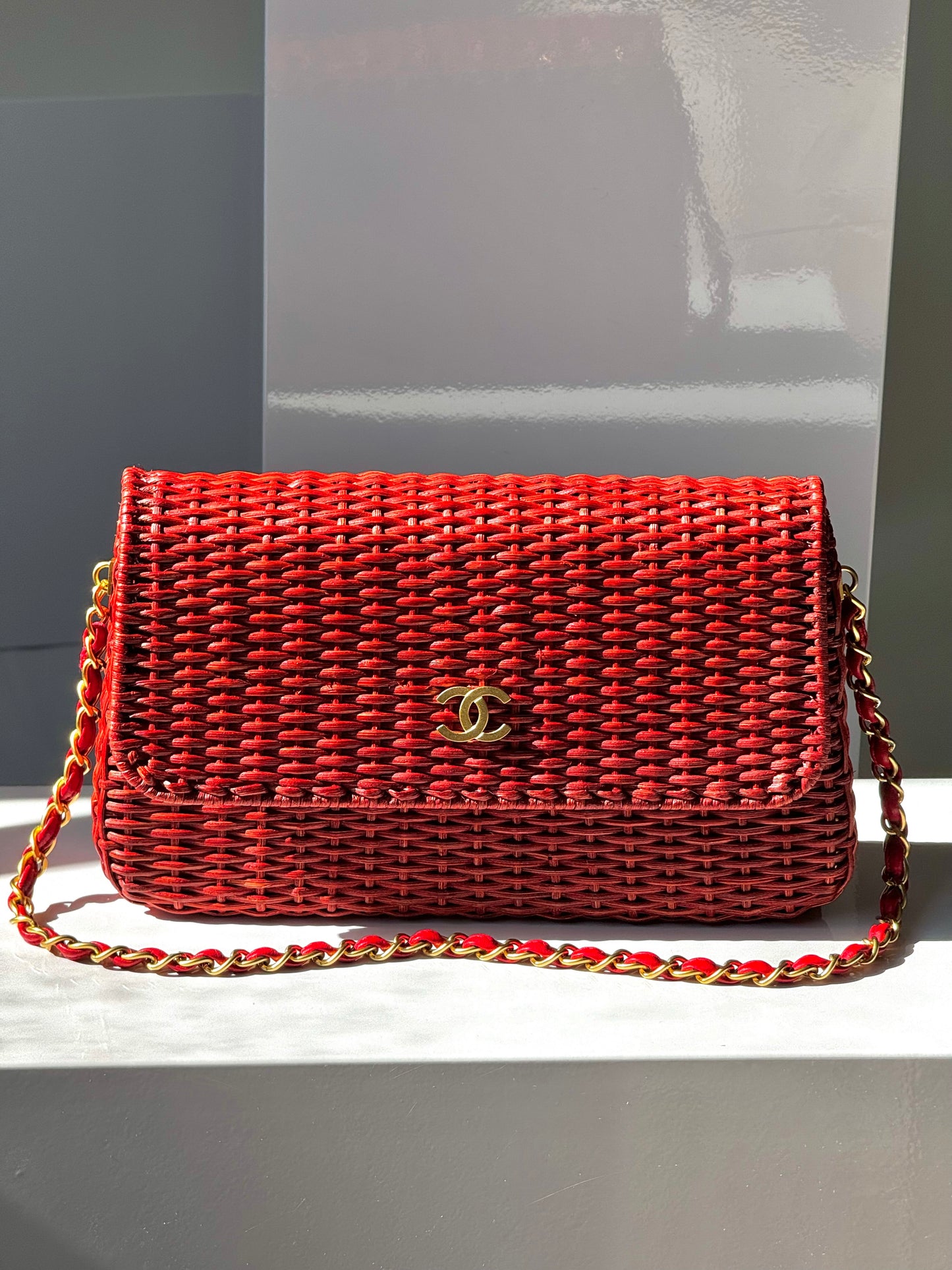 Chanel 2001 Red Wicker Shoulder Bag