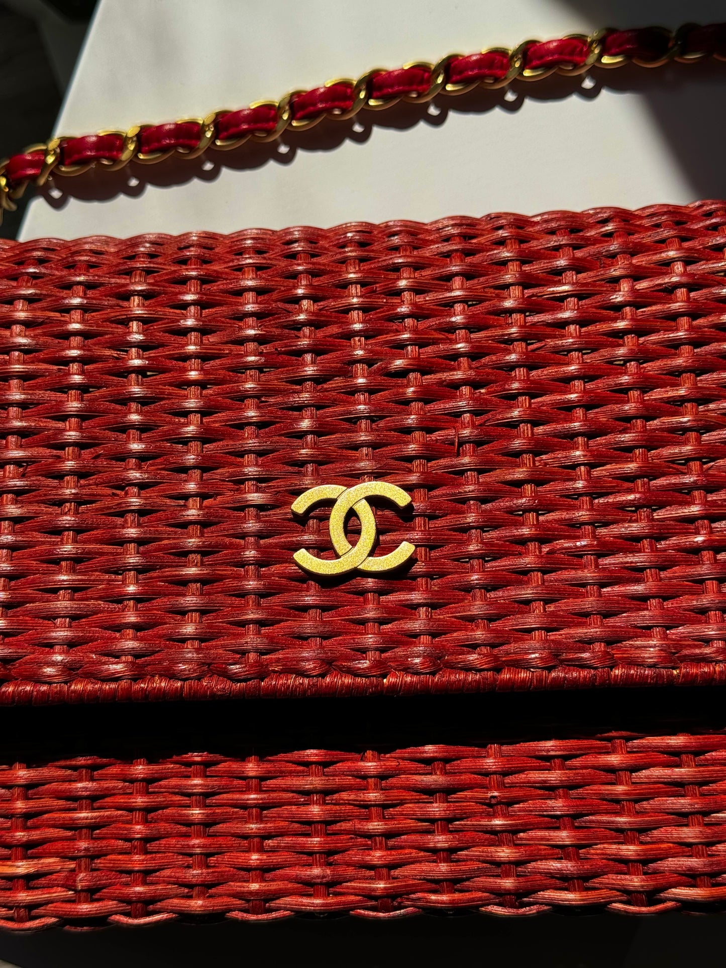 Chanel 2001 Red Wicker Shoulder Bag