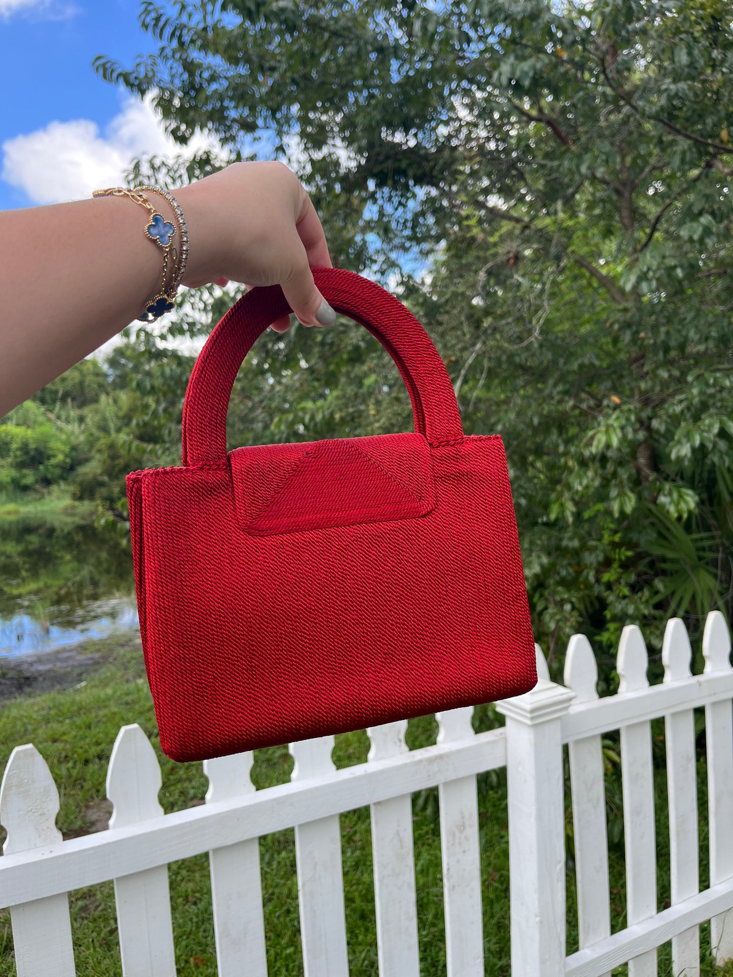 Chanel Vintage Medium Red Rope Kelly Top Handle