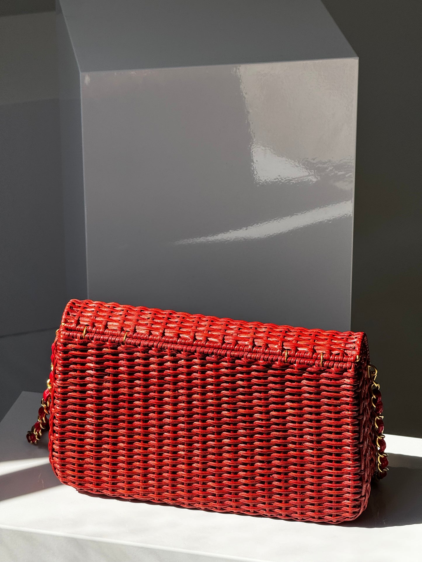 Chanel 2001 Red Wicker Shoulder Bag