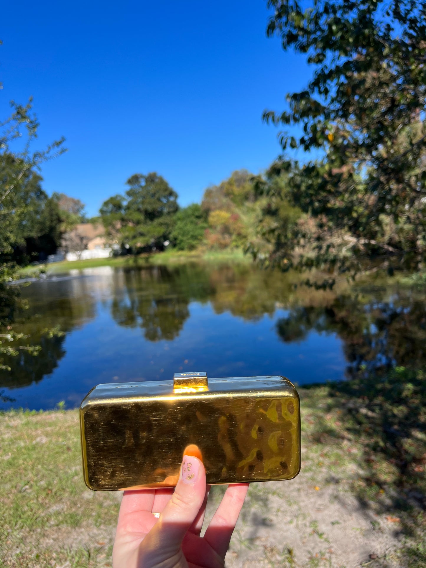 Chanel Hammered Gold Metal Bullion Bar Minaudière Clutch