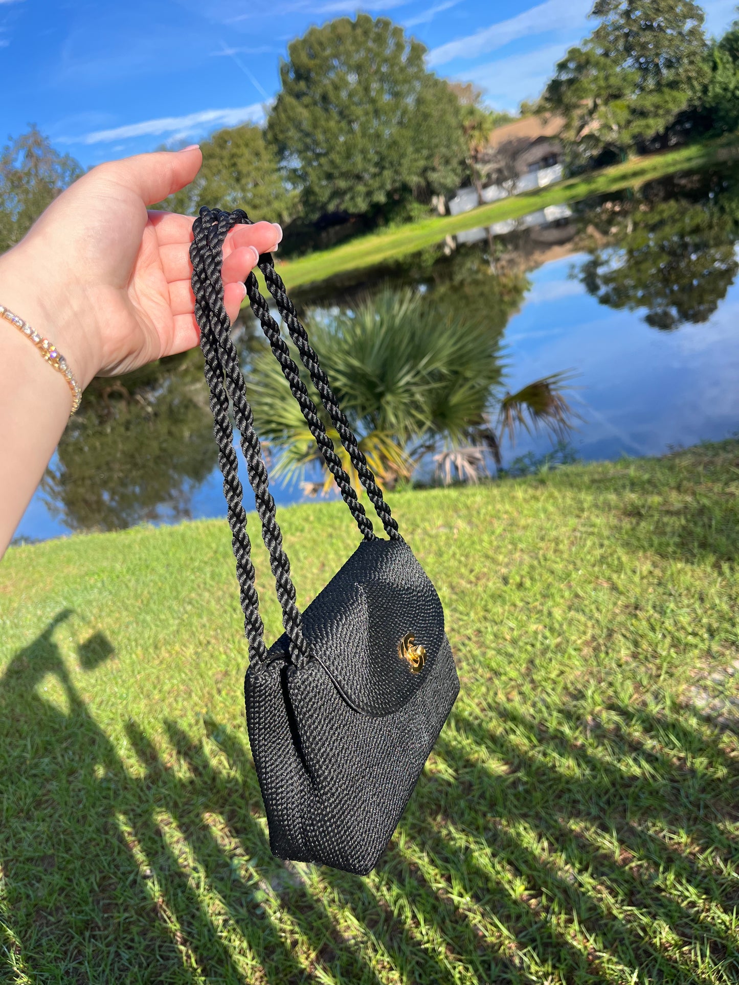 Chanel 1997 Black Silk Rope Mini Dual Handle Shoulder Bag