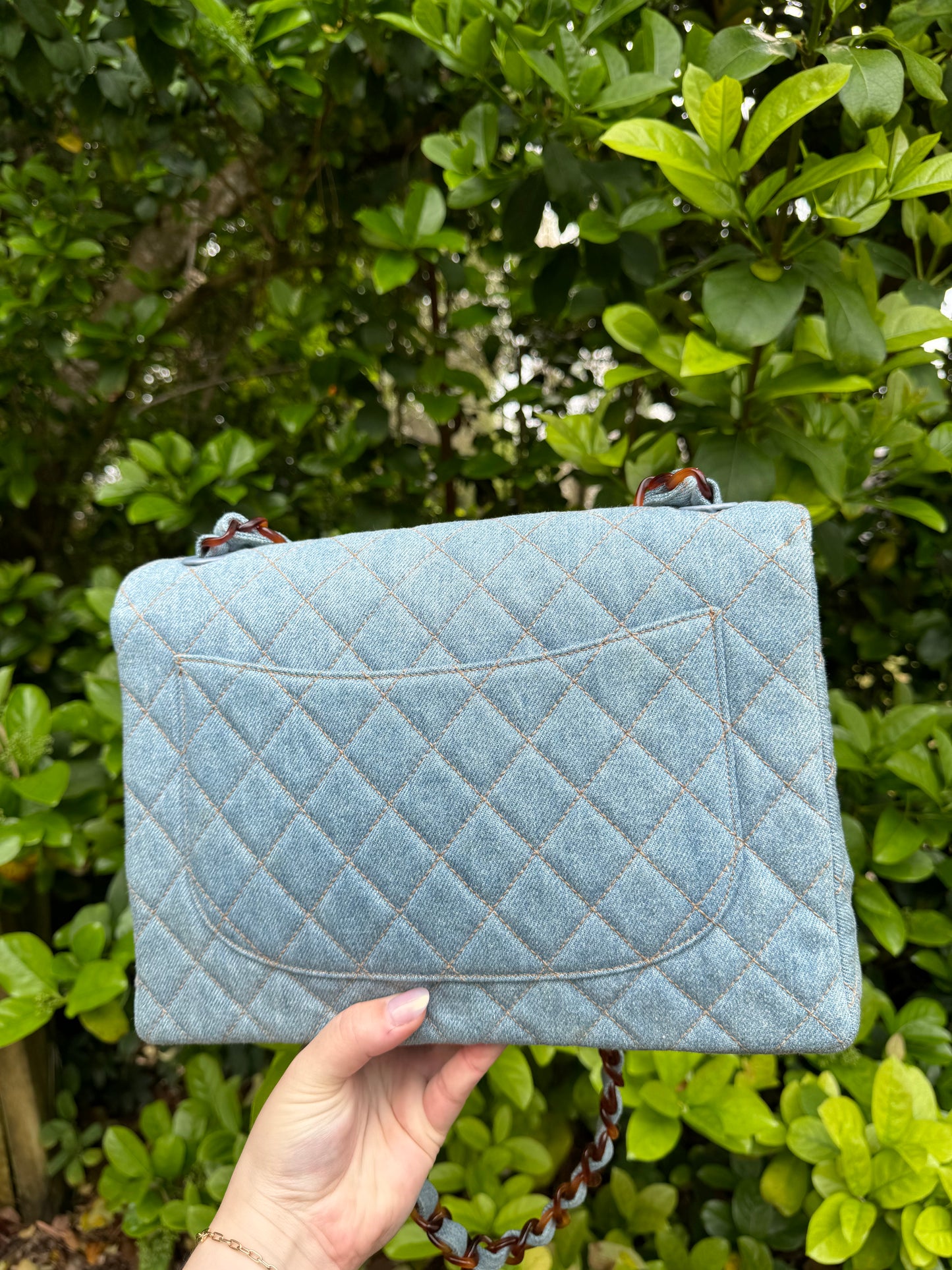 Chanel 1990s Vintage Denim Tortoise Flap Bag